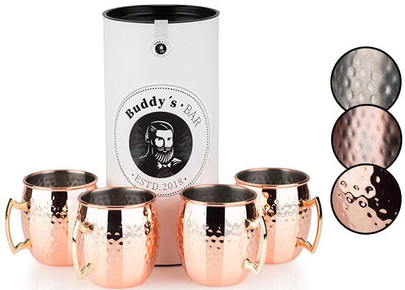 Buddy's Becher »Buddy´s Bar«, (Set, 4 tlg.), Moscow Mule Becher, 500 ml, hochwert. Edelstahl, Hammerschlag-Effekt