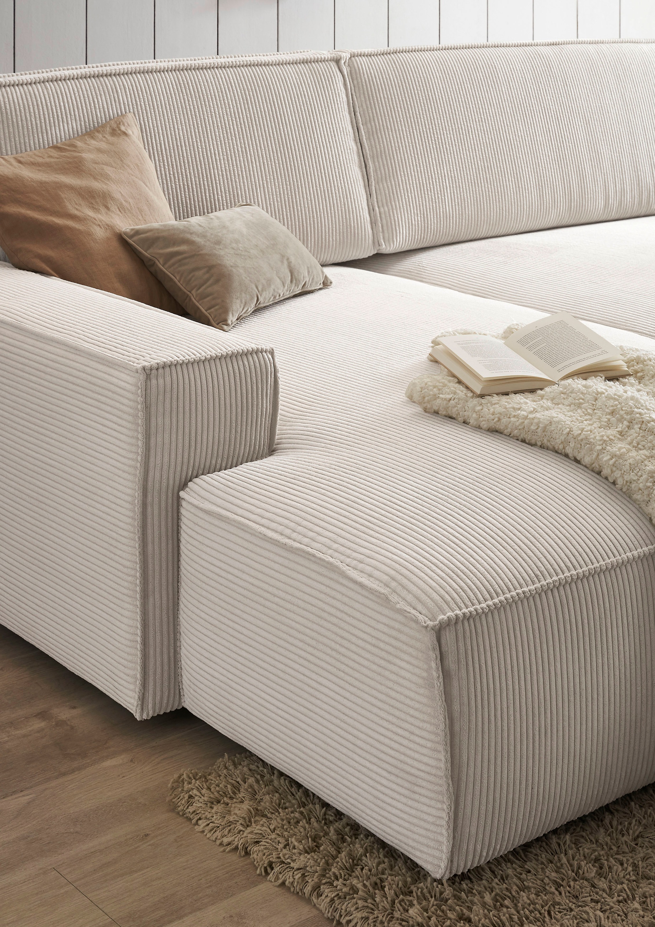 Home affaire Polsterecke »NEU: SHERWOOD XXL tief, L-Form mit Schlaffunktion, Big-Sofa mit Hocker«, (Set, 2 St.), stellbar zum Schlafsofa (Krokodilverbinder), Cord, Leinenoptik