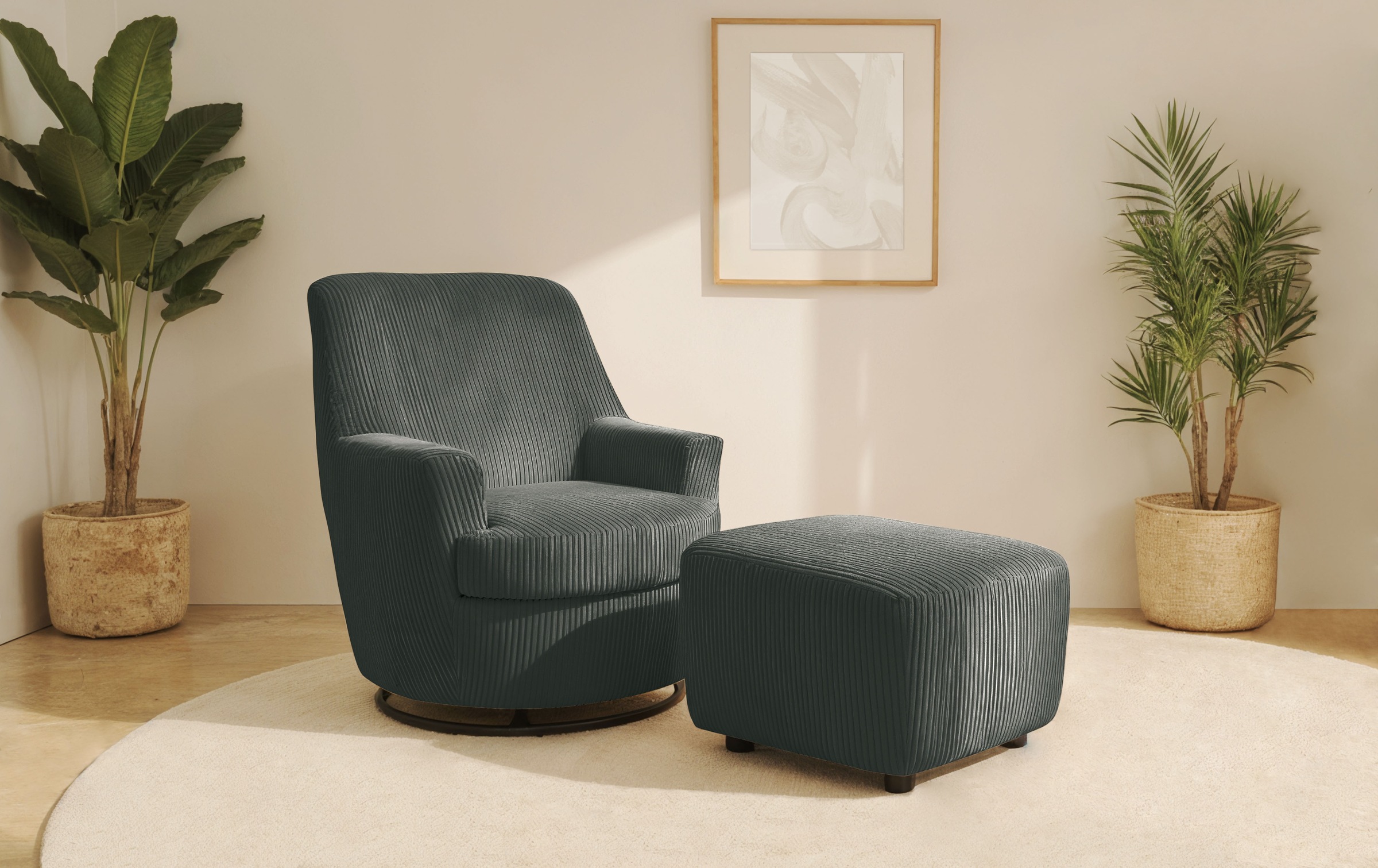 Home affaire Drehsessel »HETTY, Drehsessel mit Wippfunktion und Hocker; Les günstig online kaufen