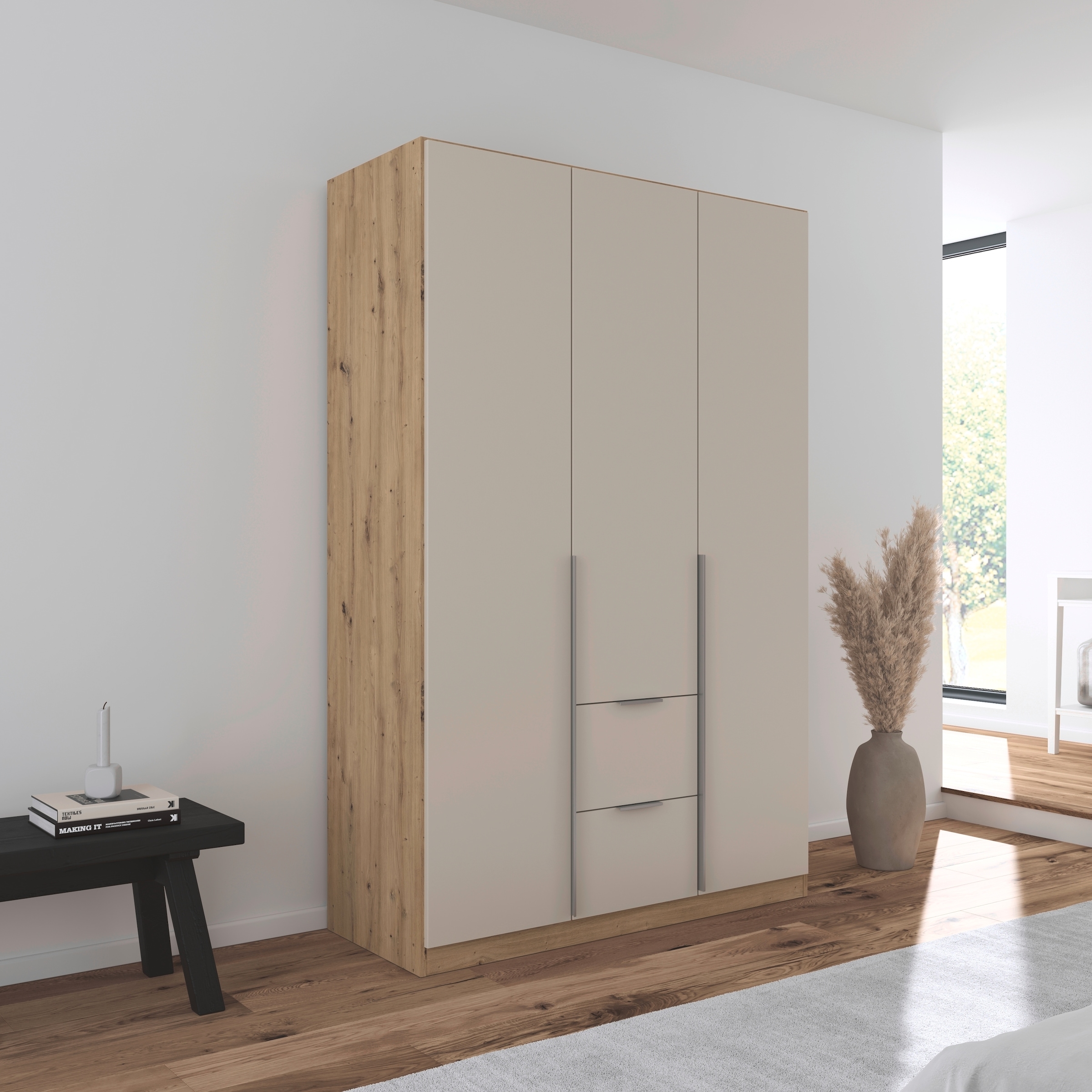 rauch Drehtürenschrank »Kleiderschrank Schrank Garderobe AGORDO mit Dekor- oder Hochglanzfront«, (in zwei Griff-Farben mit Dekor- oder Hochglanzfront), mit Außenschubkästen, in 6 Breiten und 2 Höhen MADE IN GERMANY