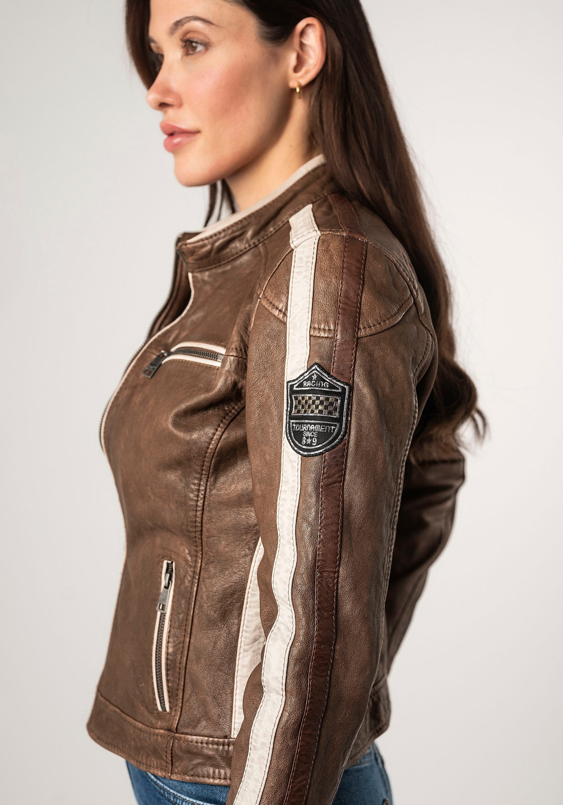 Mauritius Lederjacke »MWHighwalie«, im Racer-Look, mit Patch