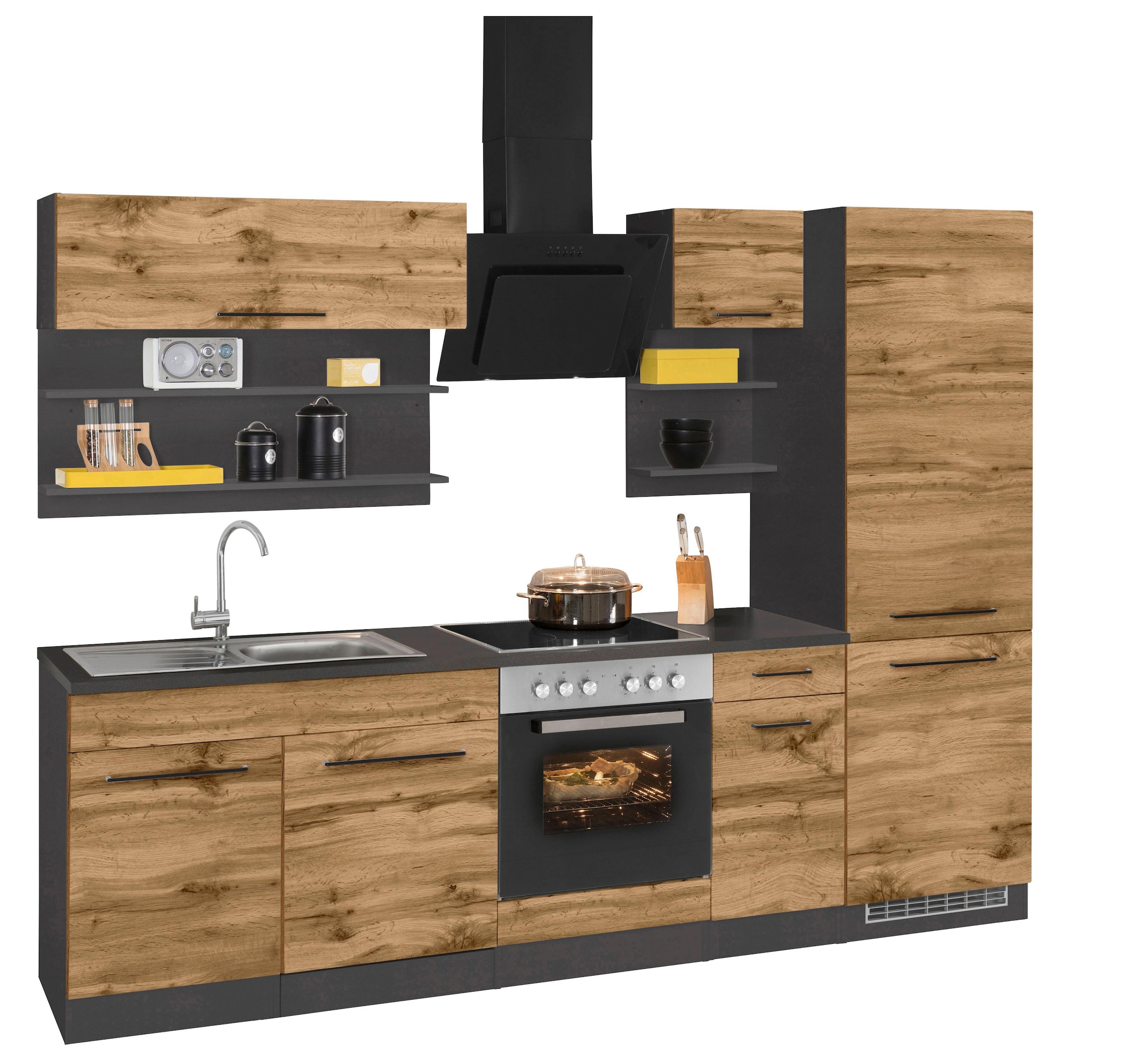 KOCHSTATION Küchenzeile »KS-Tulsa«, ohne E-Geräte, Breite 270 cm, schwarze Metallgriffe, MDF Fronten