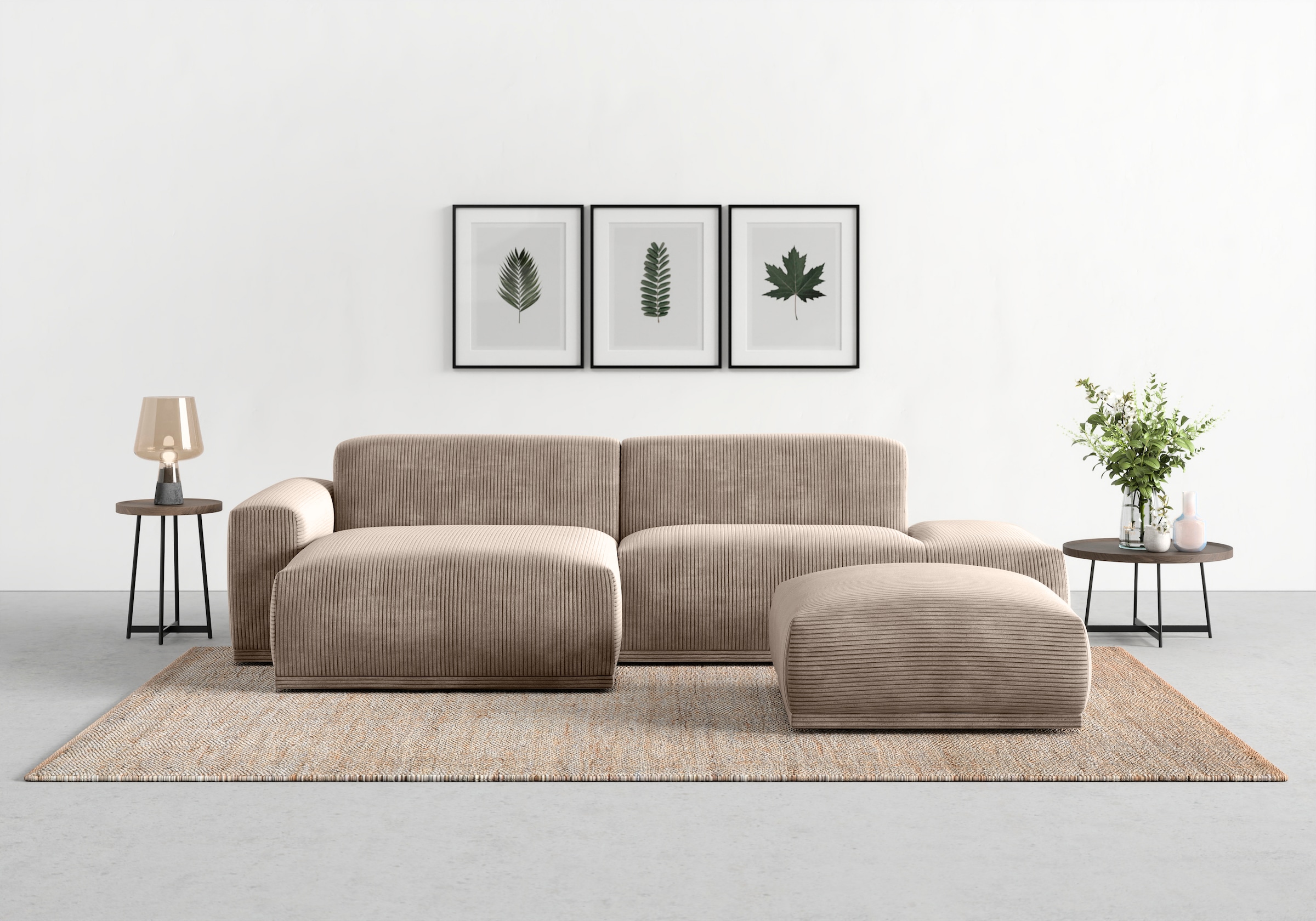 TRENDMANUFAKTUR Ecksofa Braga, aus 2 Teilen, moderner Cord-Stoff