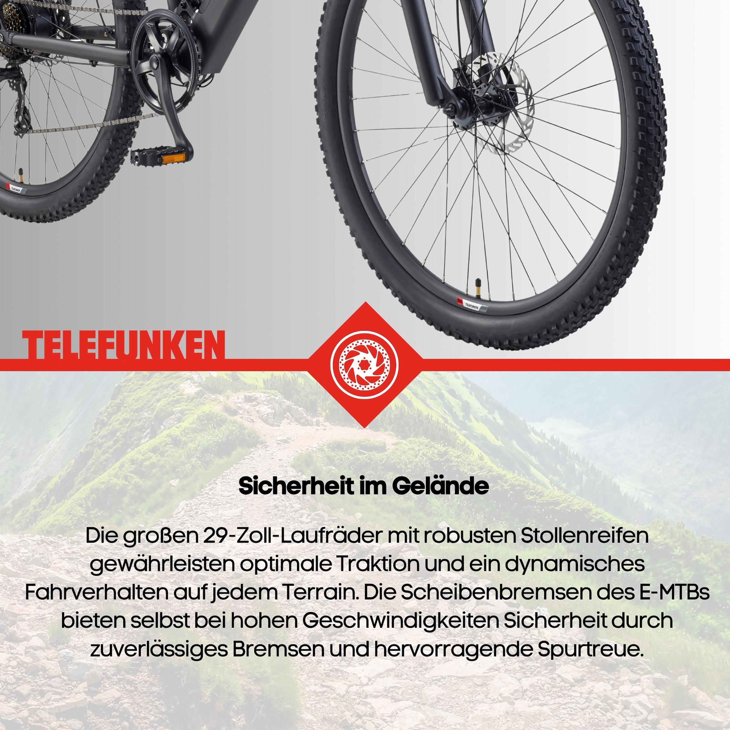 Telefunken »Aufsteiger M937« 7 Gang Shimano TY300D Schaltwerk Kettenschaltung Heckmotor 250 W Pedelec, Elektrofahrrad, Damen u. Herren, E-MTB, Mountainbike, 29 Zoll