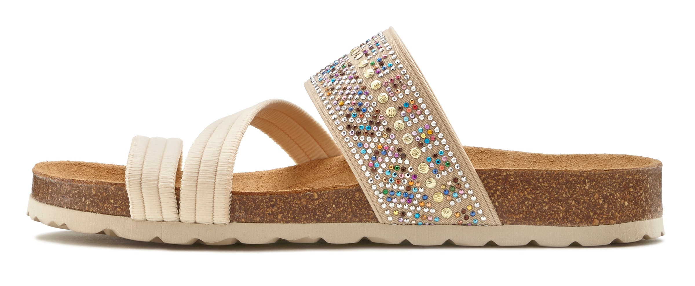 LASCANA Pantolette »Mule, Sandale, offener Schuh, Sommerschuh,«, mit Komfortkorkfußbett aus Leder und elastischen Riemen