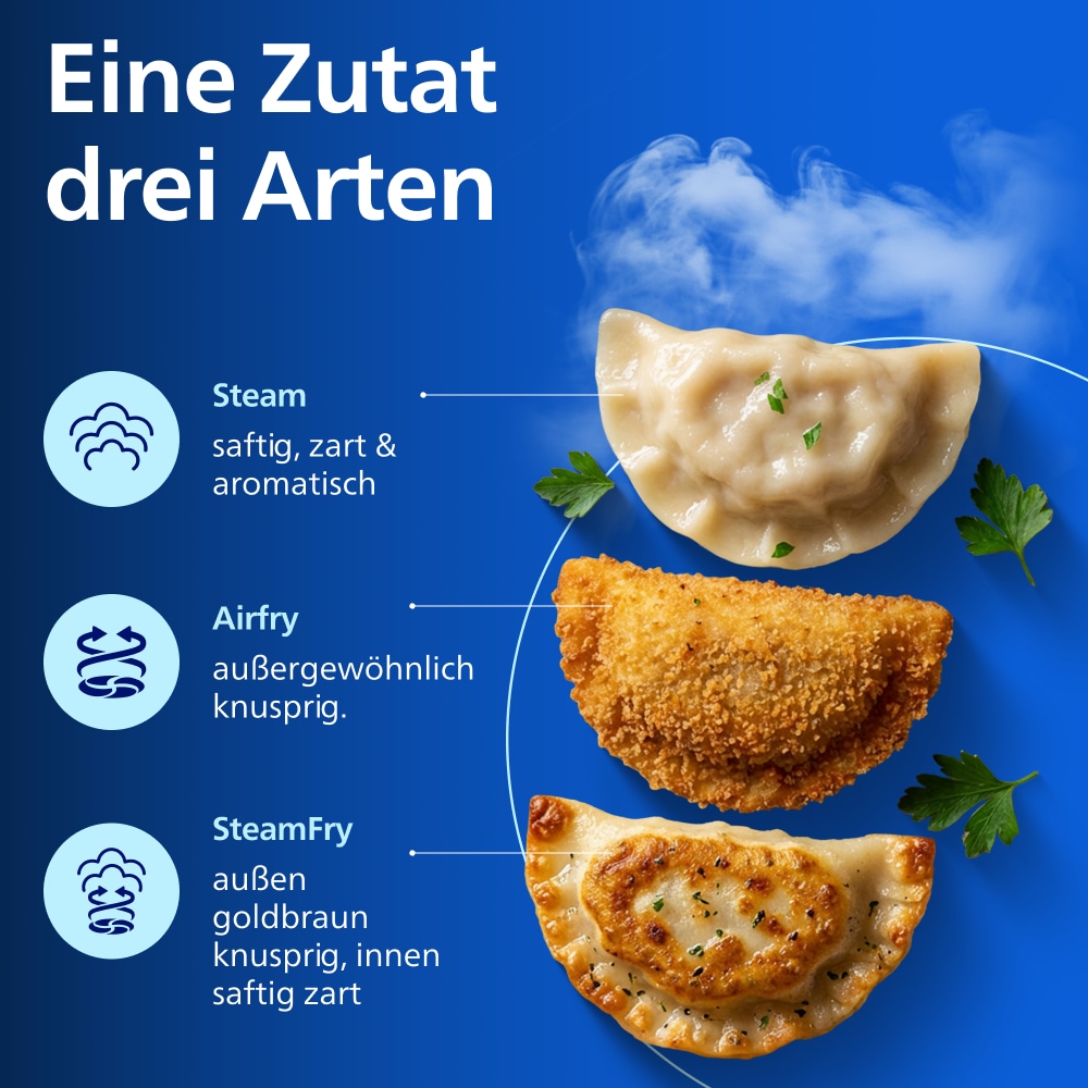Philips Heißluftfritteuse »NA555/00 Steam Airfryer 5000 Series Dual Basket, 9L Kapazität (3L+6L)« 2750 W mit Dampfgar-Funktion; Silber/Edelstahl