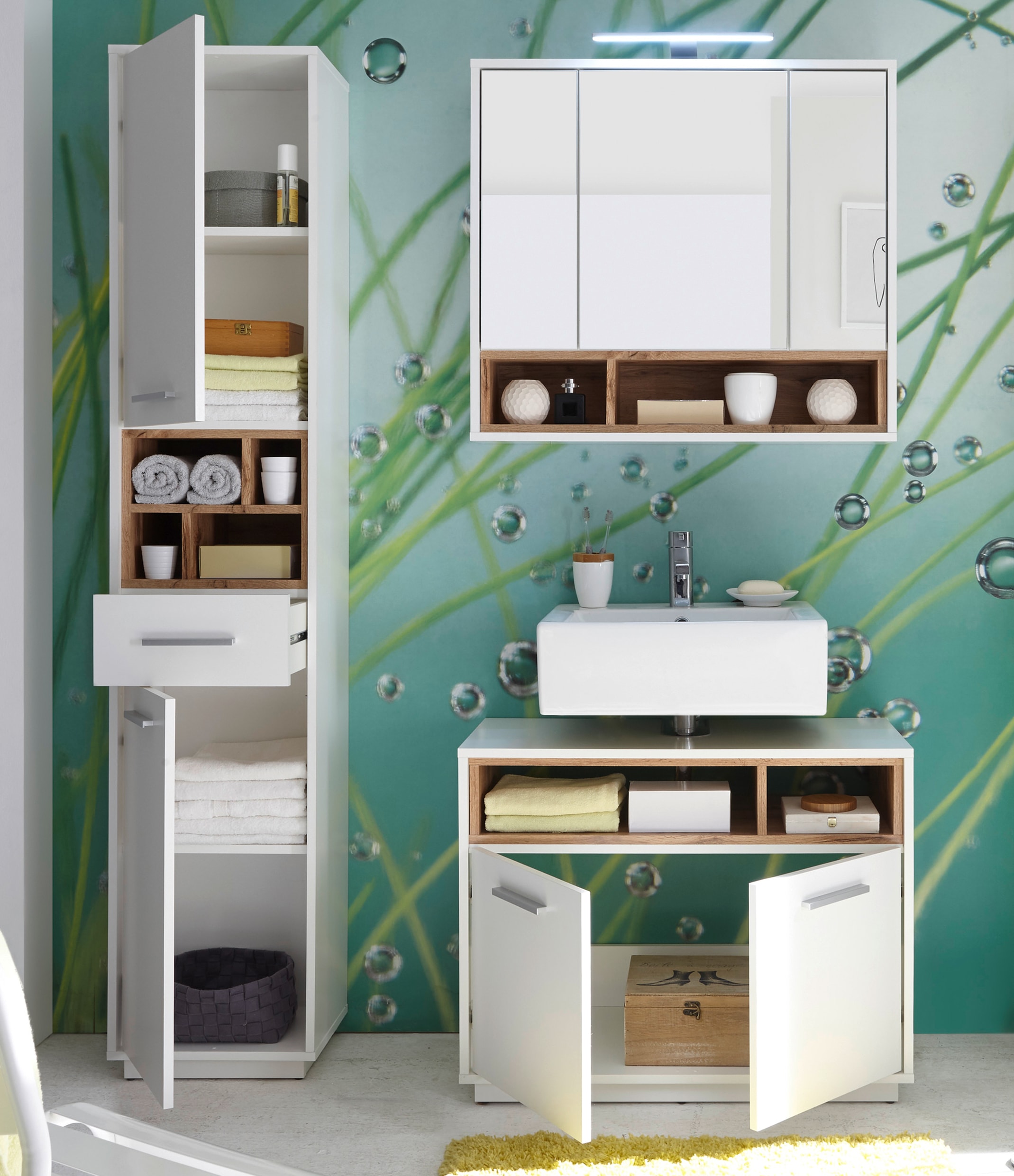 BASIC by Balculina Badmöbel-Set »Mila, Badezimmerset BxHxT 118x191x40 cm«, (3 St.), Breite 118 cm,Badezimmerset 3-tlg, FSC-Mix 70%
