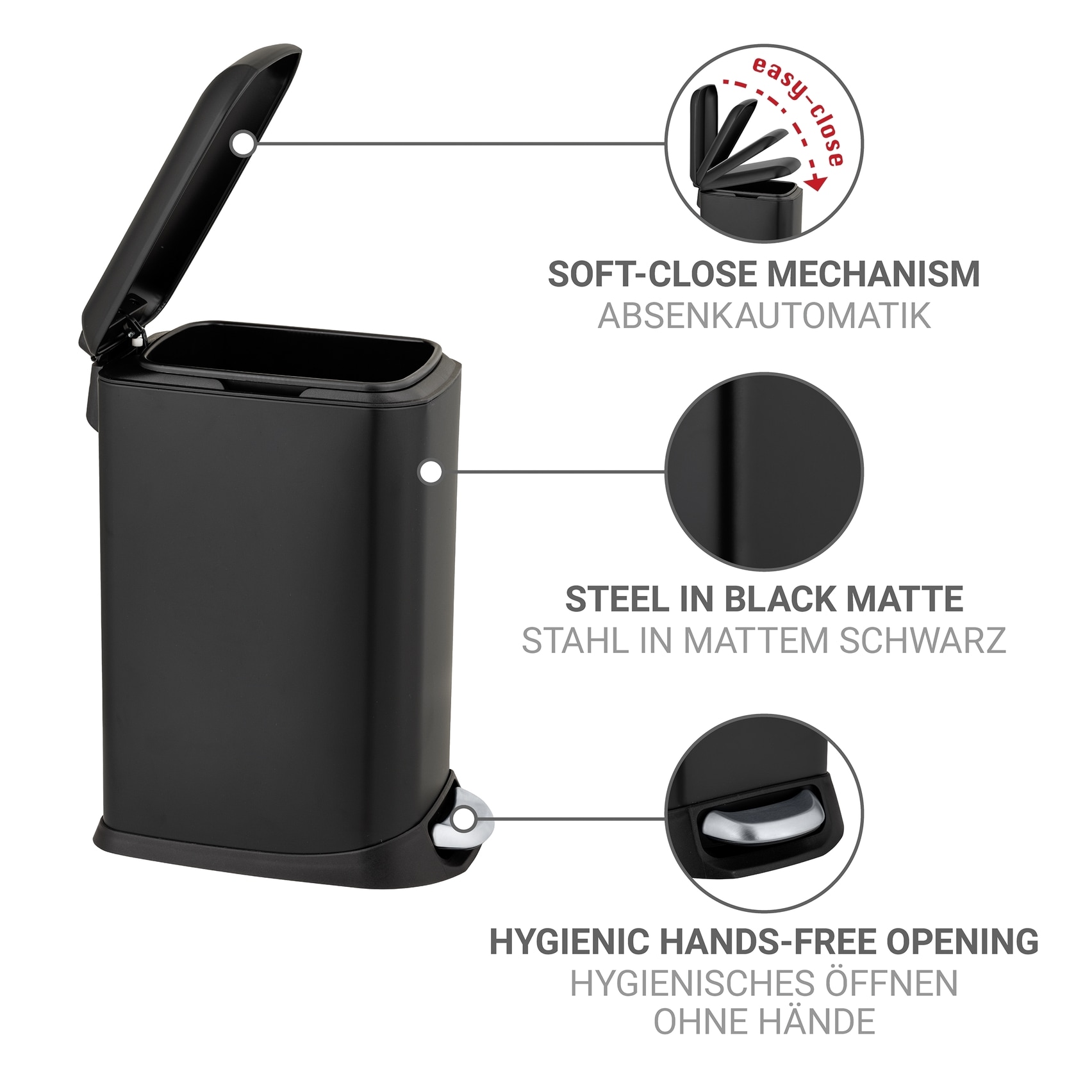 WENKO Mülleimer »Modell Design« 1 Behälter Abfalleimer mit Absenkautomatik und herausnehmbarem Einsatz