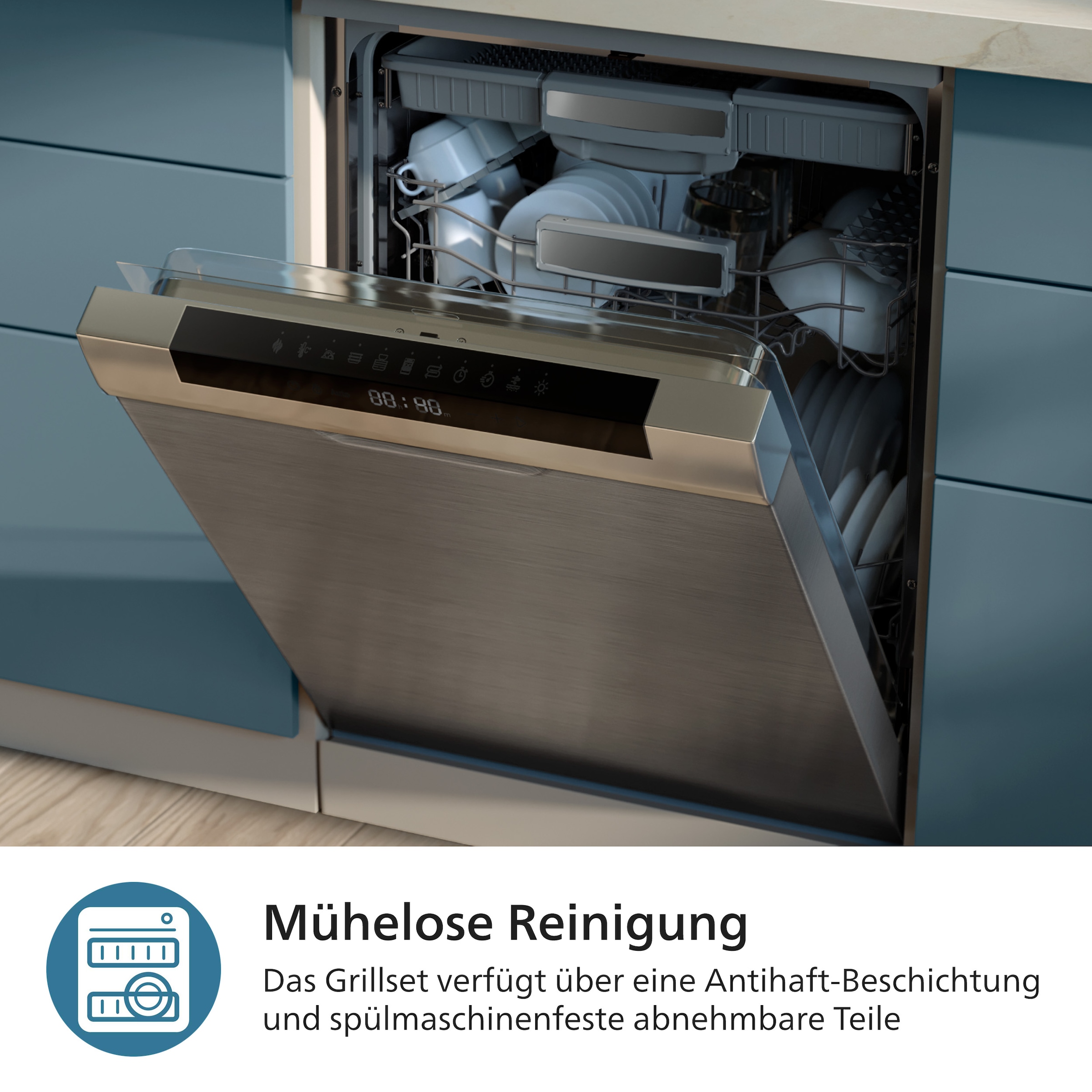 Philips Grillpfanneneinsatz »HD9946/00 für Airfryer 6,2 l, Grillplatte zum Garen auf 2 Ebenen«, (Set, 6 St.), inkl. 5 Spieße, HomeID App, spülmaschinenfest