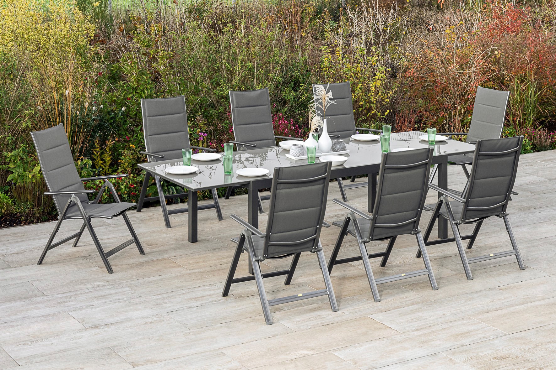 MERXX Garten-Essgruppe »Taviano« Set, 9 Stk. tlg. 8 Klappsessel, 5-fach ver günstig online kaufen