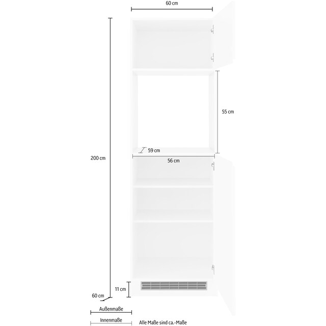 HELD MÖBEL Backofenumbauschrank »Virginia«, 200 cm hoch, 60 cm breit, Nische  für Ofen B/H/T: 56/59/55 cm, 2 Türen auf Rechnung bestellen