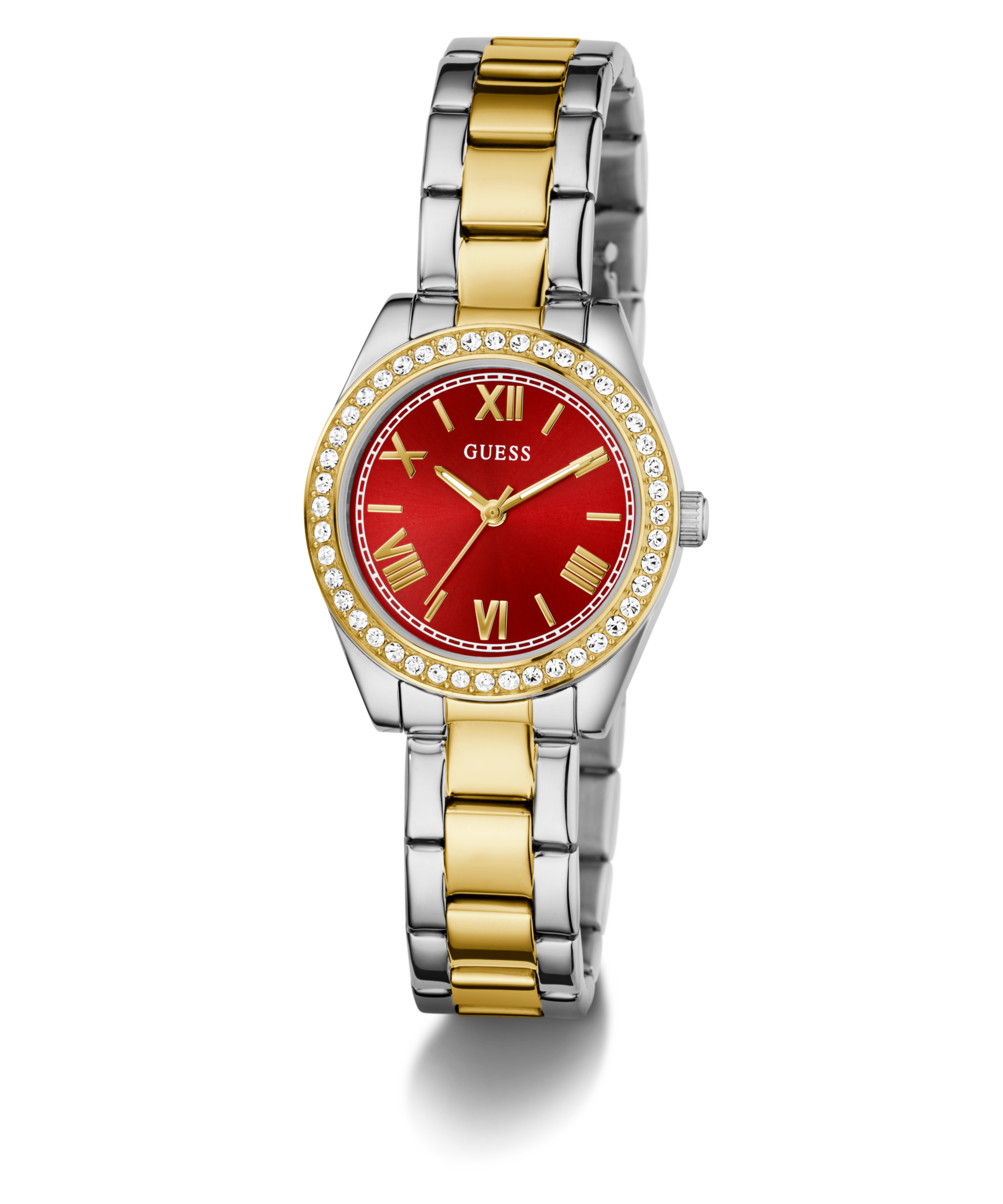 Guess Quarzuhr »MINI LUNA GLITZ«, Armbanduhr, Damenuhr, Edelstahlarmband, Kristallsteine
