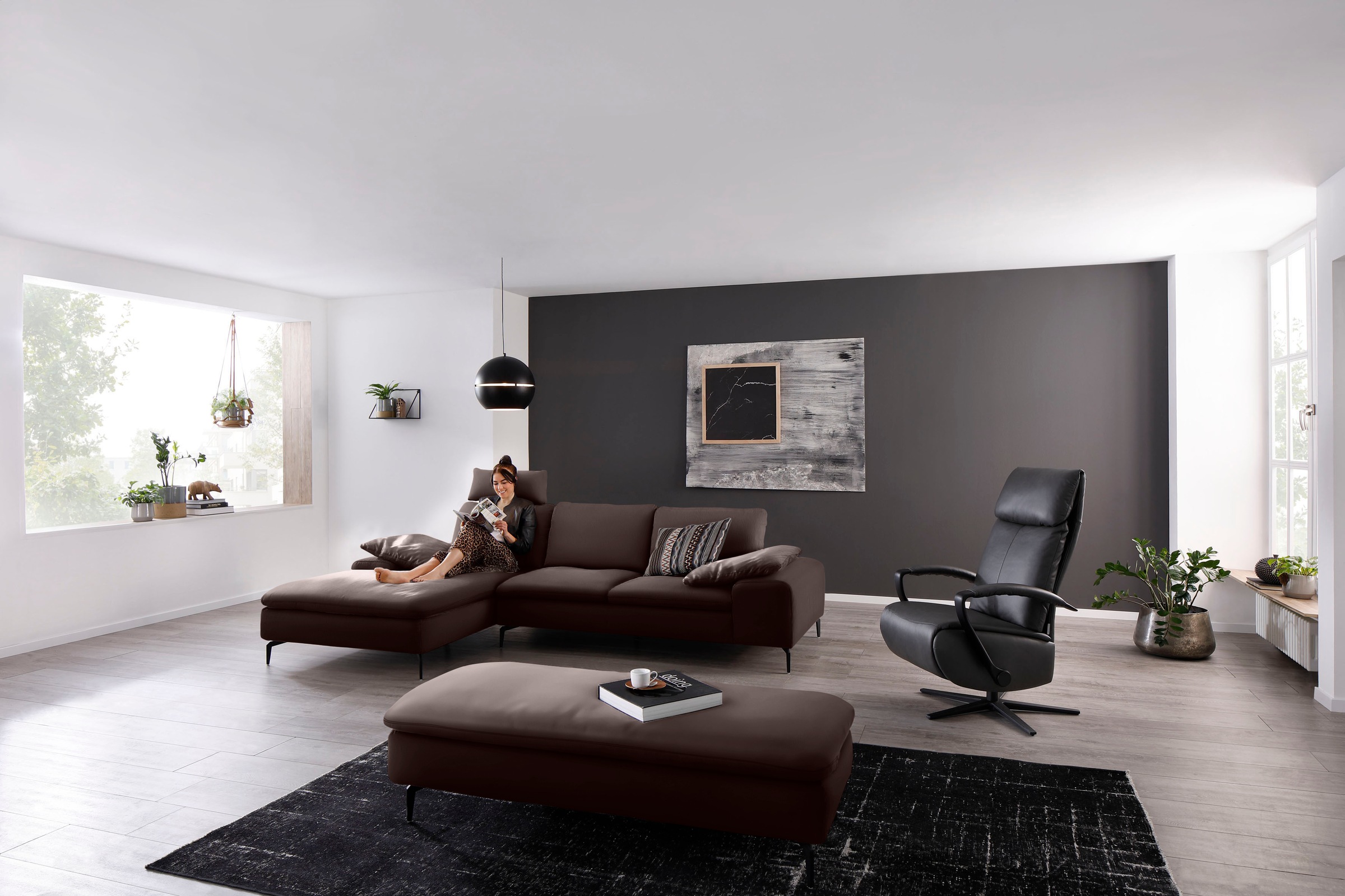 W.SCHILLIG Ecksofa »valentinoo, Designsofa, bequem, elegant und zeitlos, L-Form«, (Set), inklusive Hocker, mit Sitztiefenverstellung, Breite 299 cm