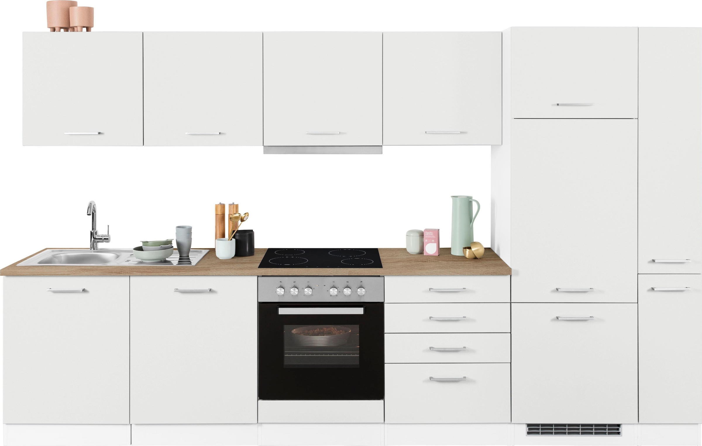 KOCHSTATION Küchenzeile »KS-Visby«, mit E-Geräten, Breite 330 cm für Kühlschrank