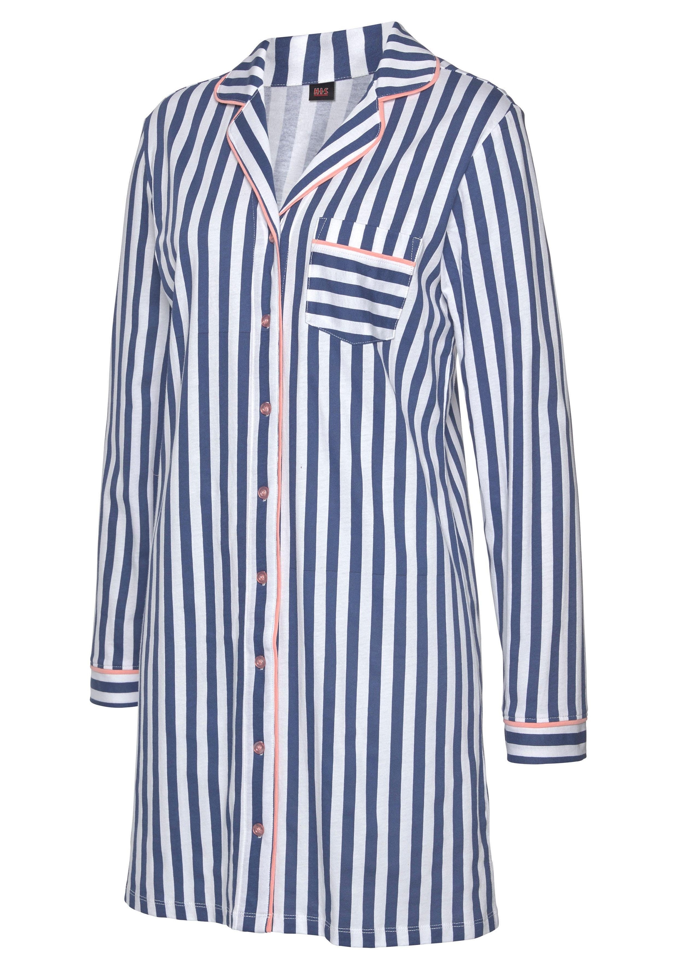 H.I.S Nachthemd Brusttasche in klassischem Schnitt mit Streifenmuster