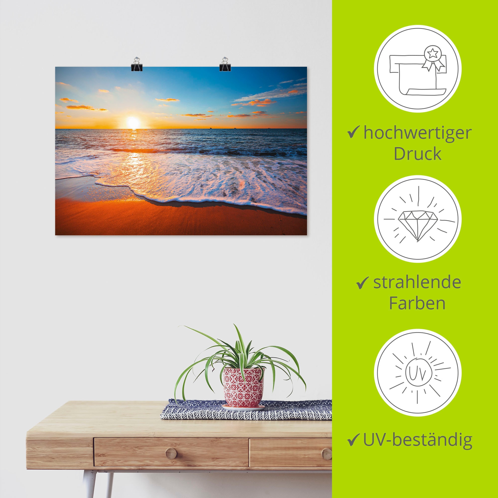 Artland Wandbild »Sonnenuntergang und das Meer«, Strand, (1 St.), als Alubild, Outdoorbild, Leinwandbild, Poster in verschied. Größen