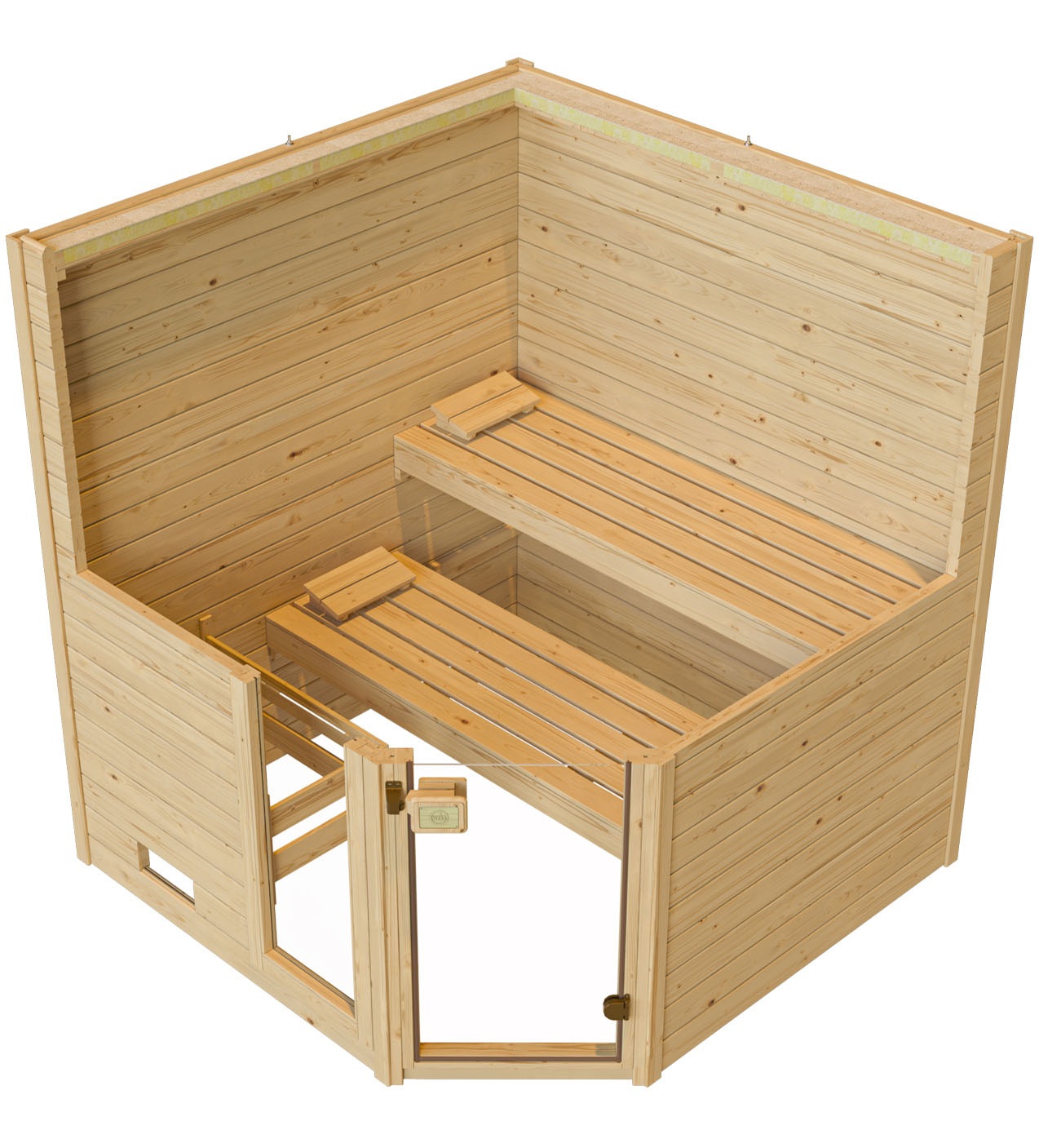 weka Sauna »Massivholzsauna VALIDA Eck 1.8« Blockbohlen, Fensterelement, moderne Ganzglastür