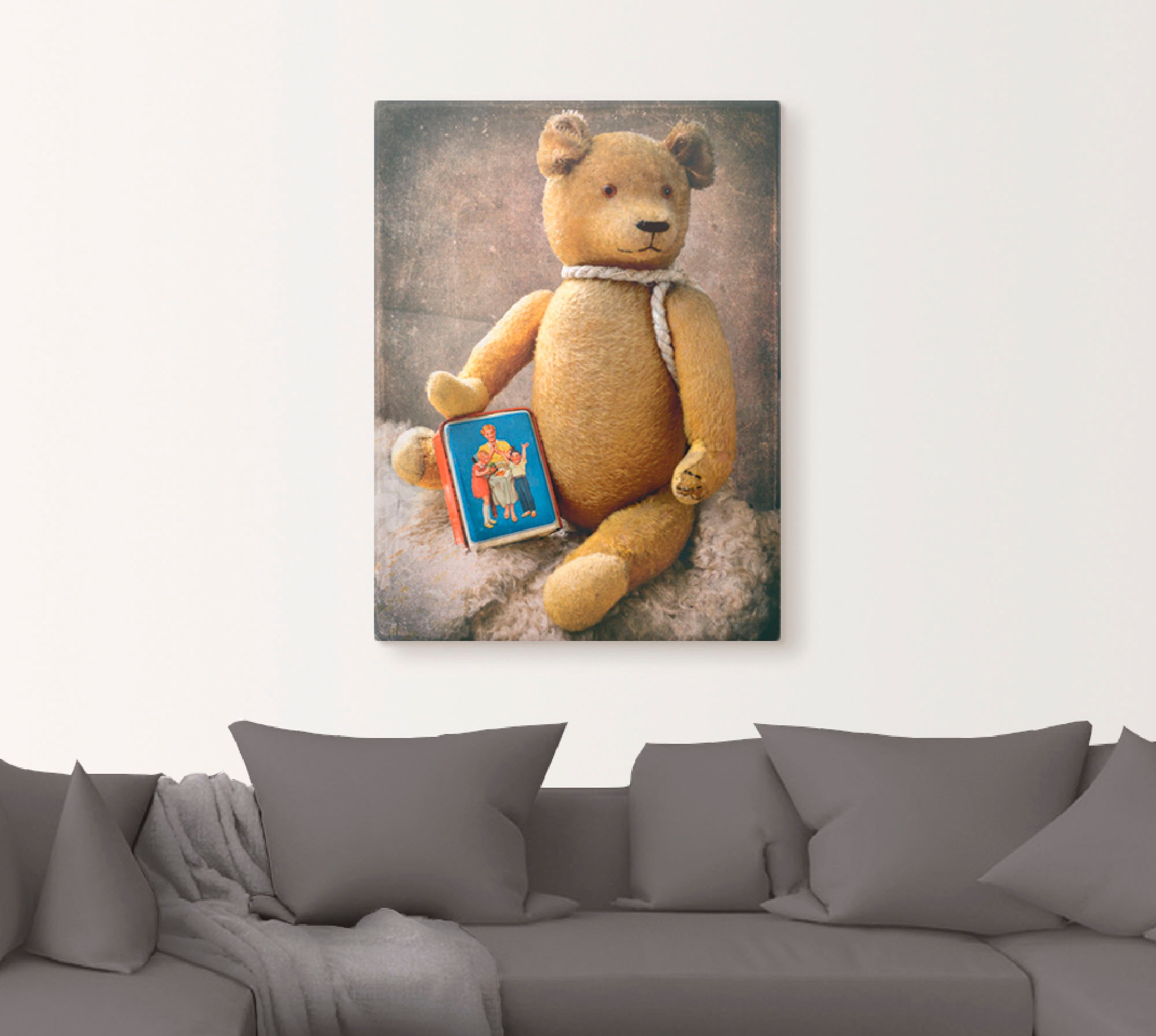 Artland Wandbild »Teddybär mit Sparbüchse«, Spielzeuge, (1 St.), als Leinwandbild, Wandaufkleber in verschied. Größen
