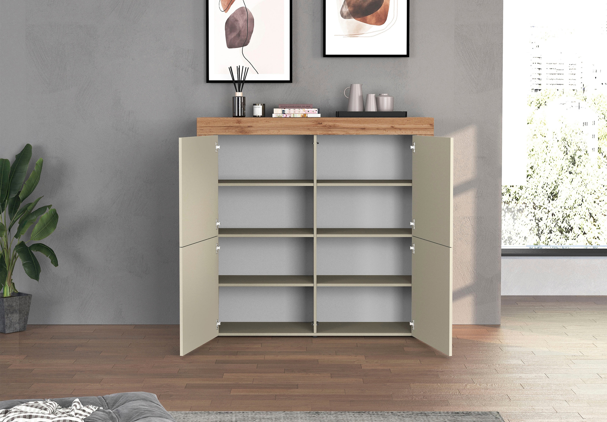 OTTO home Highboard »CHRONOS Breite 140 cm mit 4 Türen und 8 Fächer 'Made in Italy'« 1 Stk. tlg. Hohes Sideboard, Kommode, Schrank, Grifflos mit Push to Open