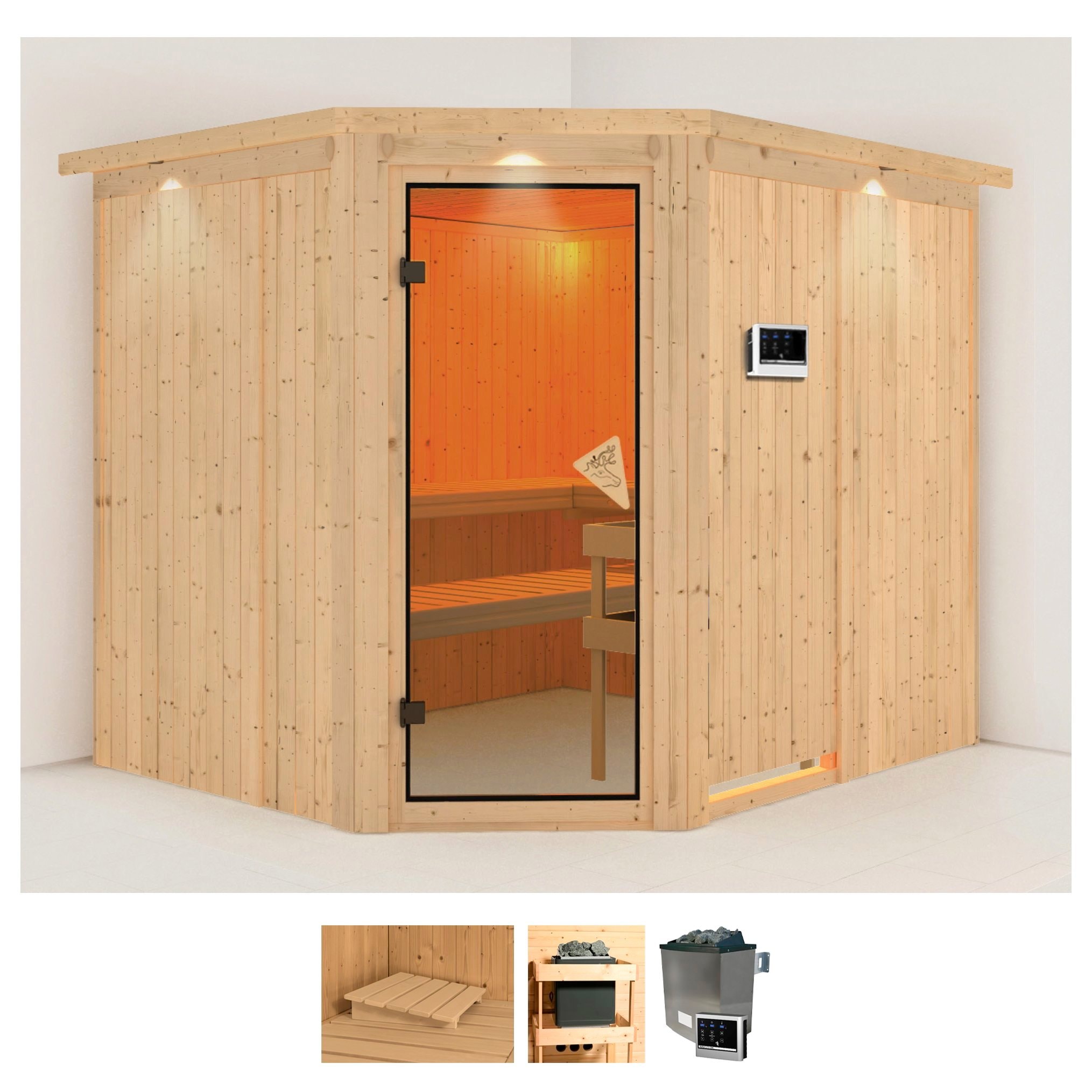 Karibu Sauna »Marit«, (Set), 9-kW-Ofen mit externer Steuerung günstig online kaufen