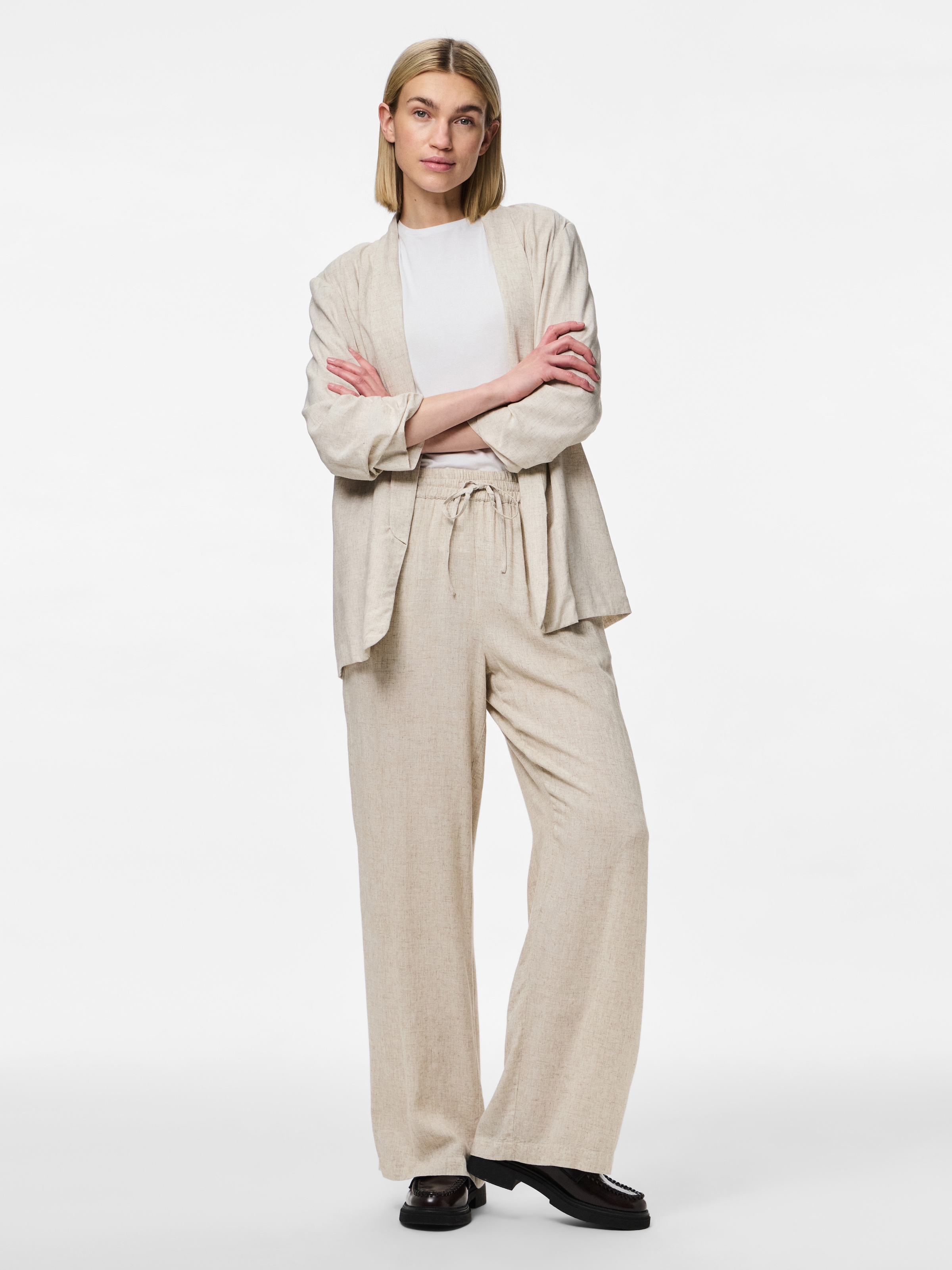 pieces Schlupfhose »PCPIA HW WIDE PANTS WVN NOOS«, Sommerhose, mit Leinen