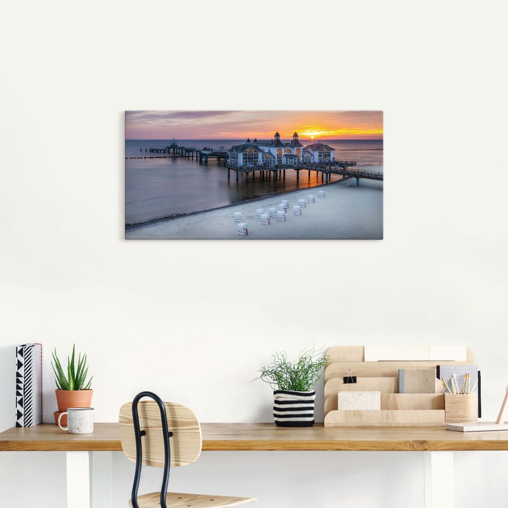 Artland Wandbild »RÜGEN Seebrücke in Sellin Sonnenaufgang«, (1 Stück), in vielen Größen & Produktarten - Alubild / Outdoorbild für den Außenbereich, Leinwandbild, Poster, Wandaufkleber / Wandtattoo auch für Badezimmer geeignet