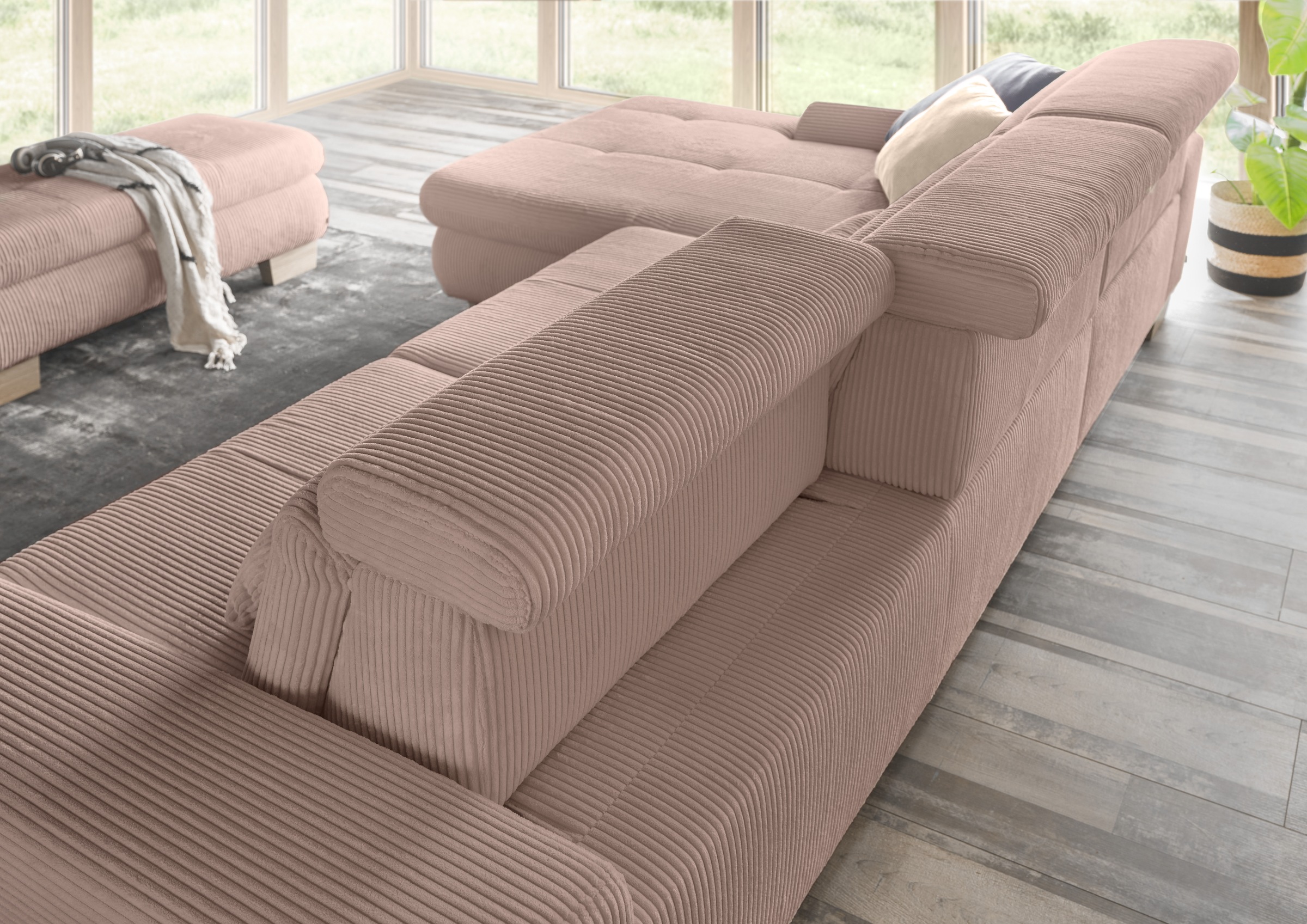 set one by Musterring Ecksofa »SO 3400, Cord, Sitzhöhe 47cm oder 49cm, inkl. Sitztiefenverstellung«, mit Canape und verschiedenen Funktionen, Kaltschaum, B307 x T195 cm