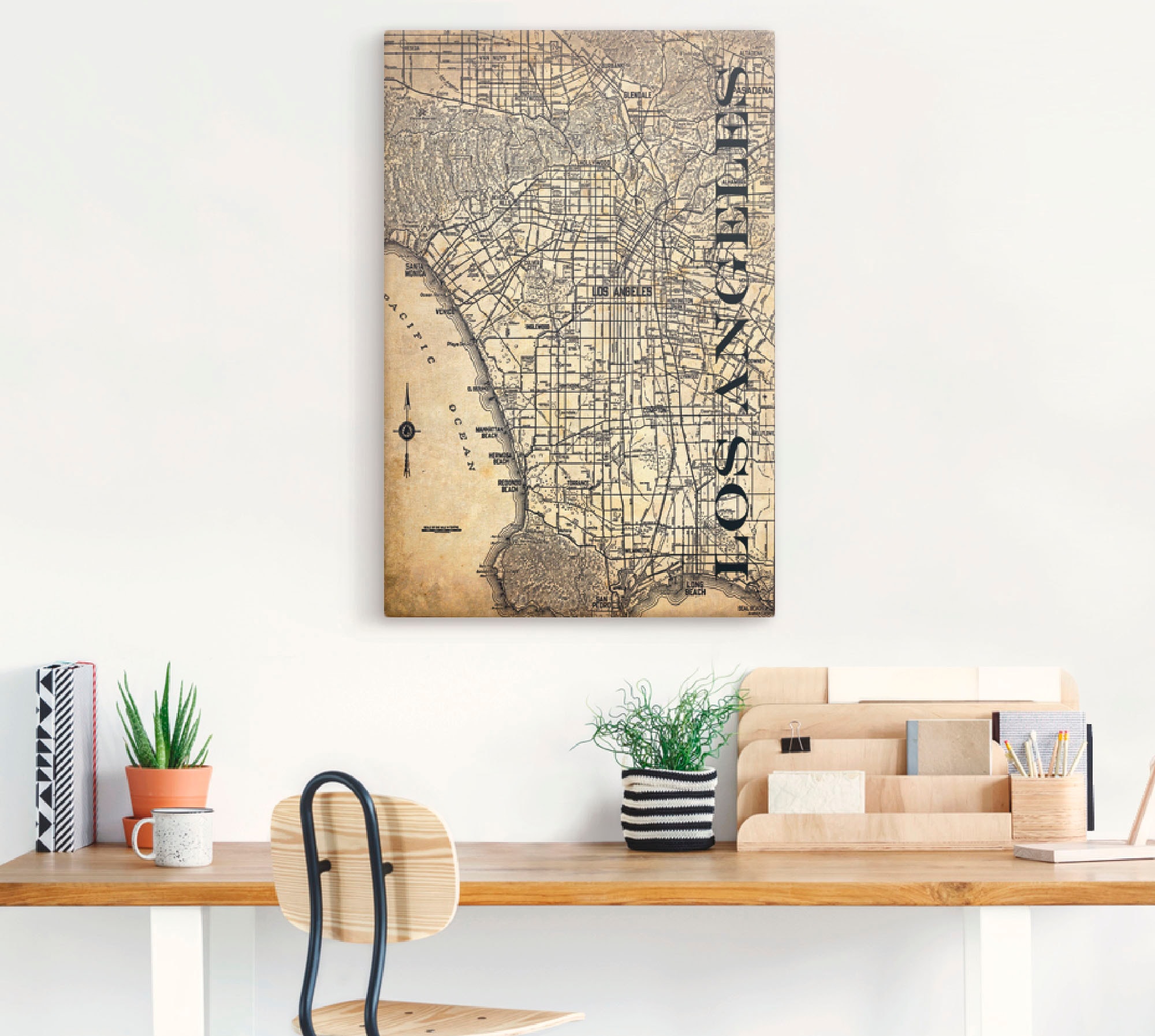 Artland Leinwandbild »Los Angeles Karte Straßen Karte Sepia«, Amerika, (1 St.), auf Keilrahmen gespannt