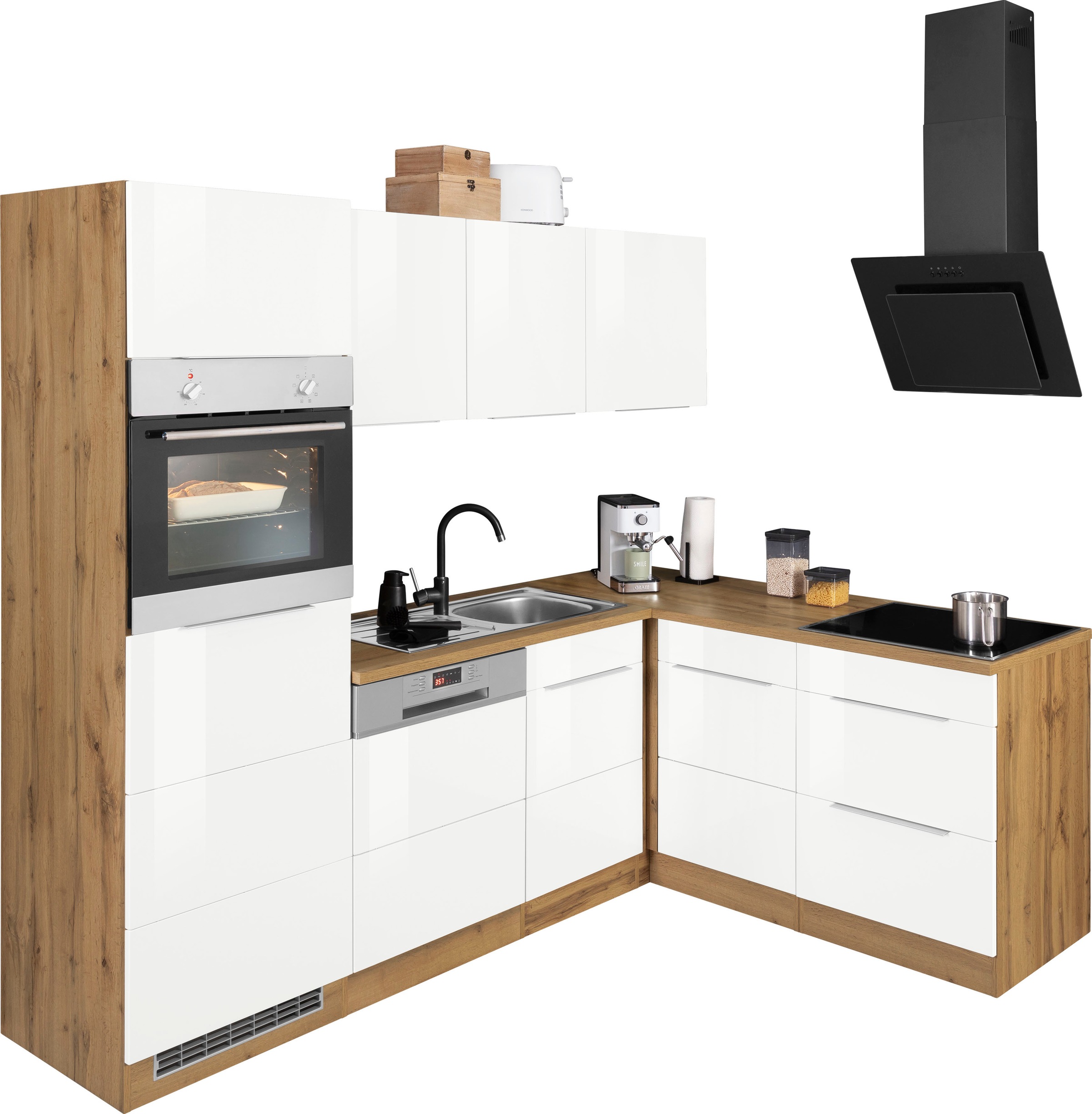 KOCHSTATION Winkelküche »KS-Brindisi Stellbreite 230/170 cm«, wahlweise mit E-Geräten und Induktion, mit MDF-Fronten