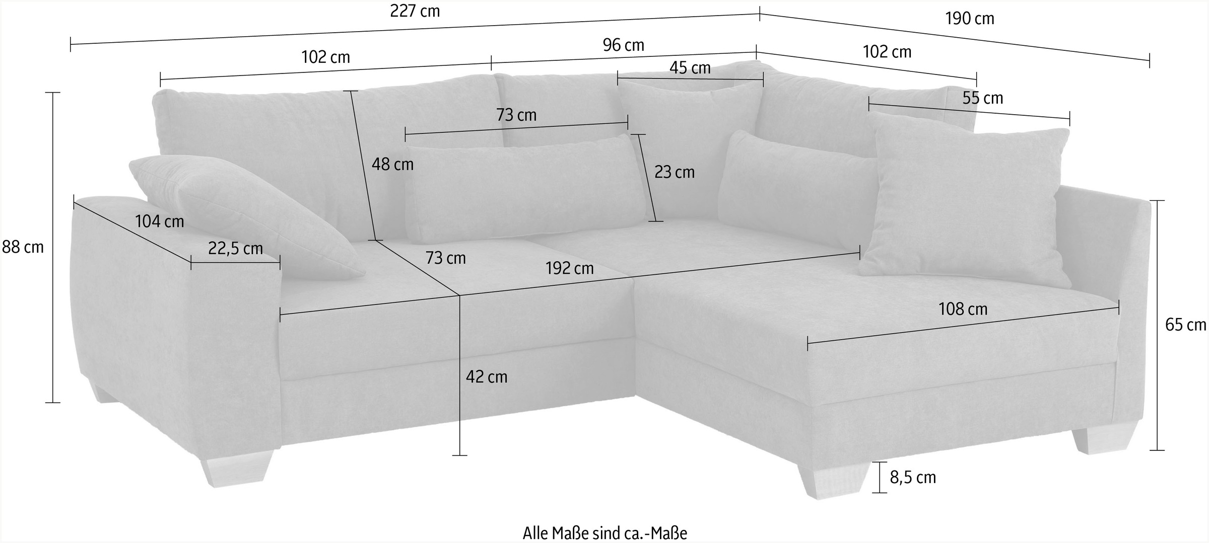 Home affaire Ecksofa »L-Form«, bis zu 140 kg pro Sitzfläche, incl. 2 Nierenkissen und 3 Zierkissen