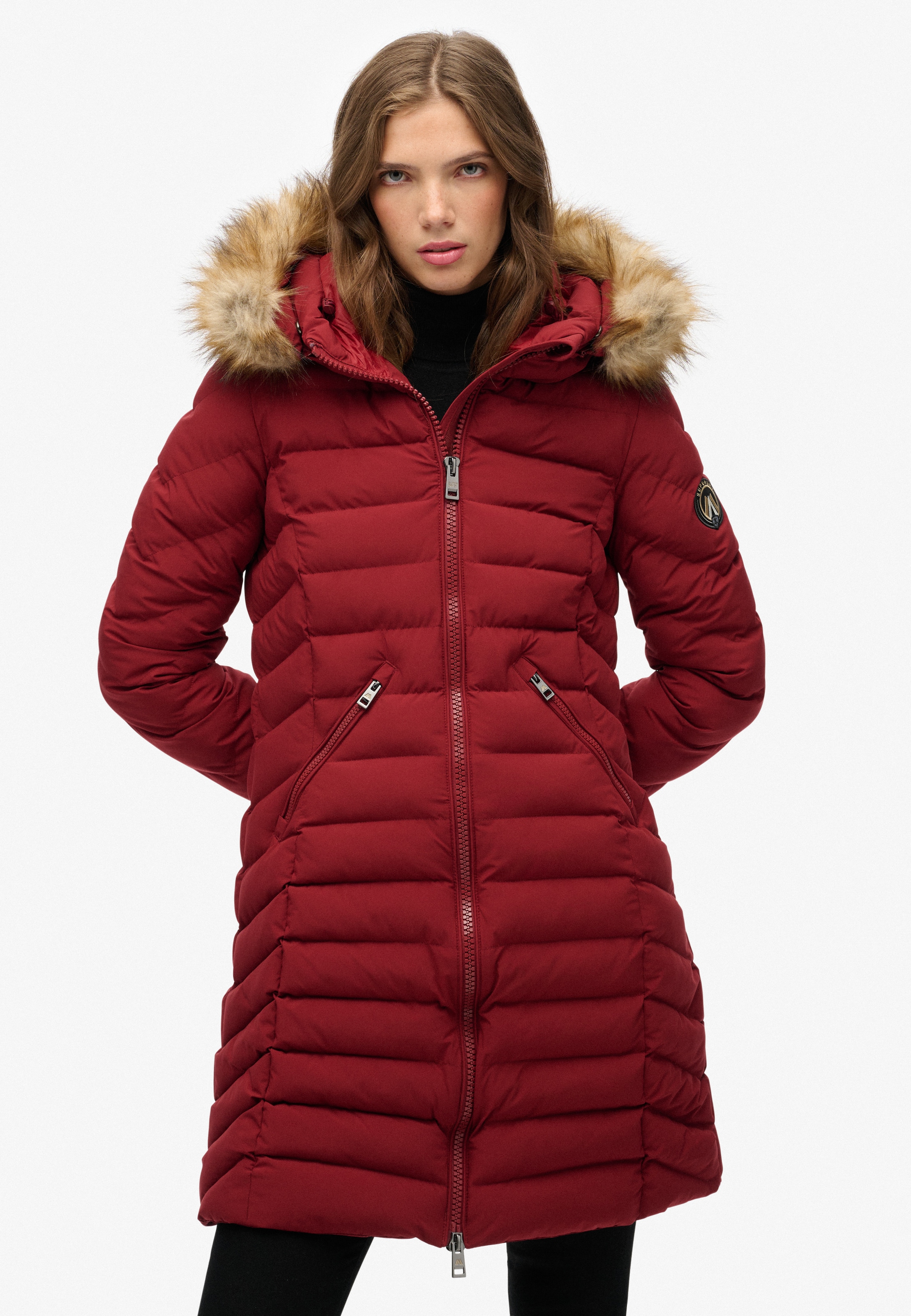 Superdry Steppjacke »FUJI FAUX FUR HOOD MID LENGTH« mit Kapuze