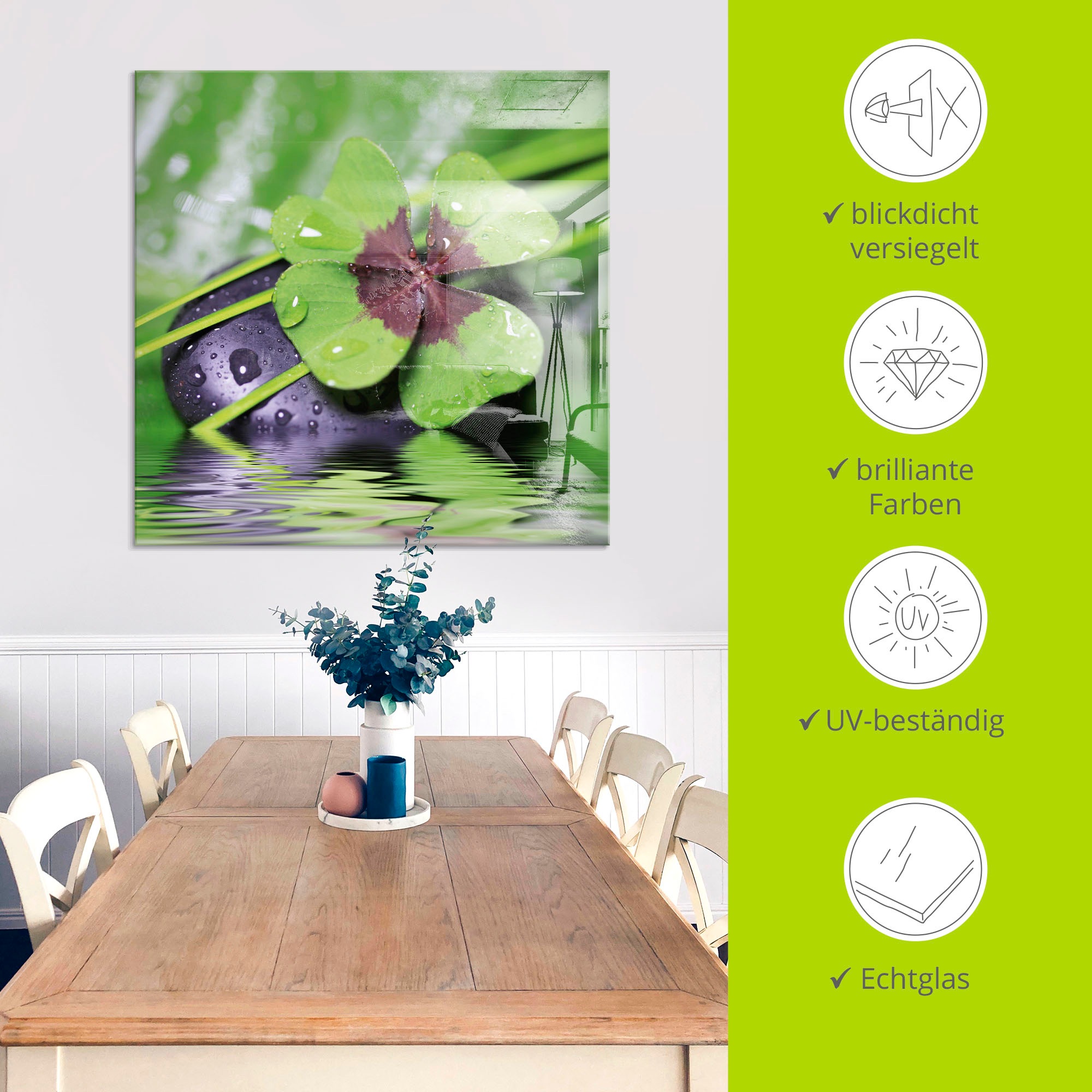 Artland Glasbild »Glücksklee... Entspann mal wieder« Zen 1 Stk. tlg. in verschiedenen Größen