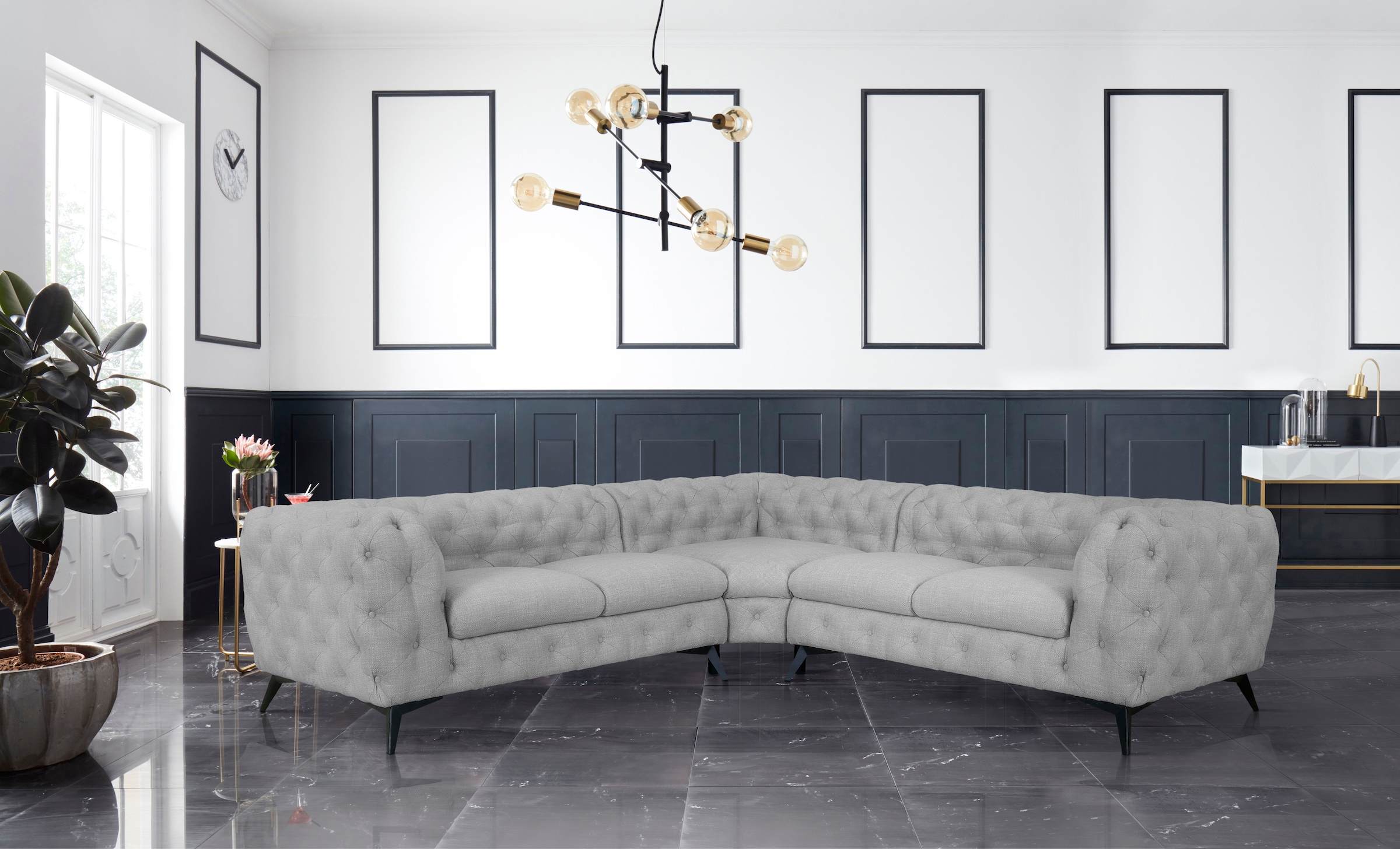 Leonique Chesterfield-Sofa »Ecksofa GLYNIS L-Form mit Wellenunterfederung, günstig online kaufen