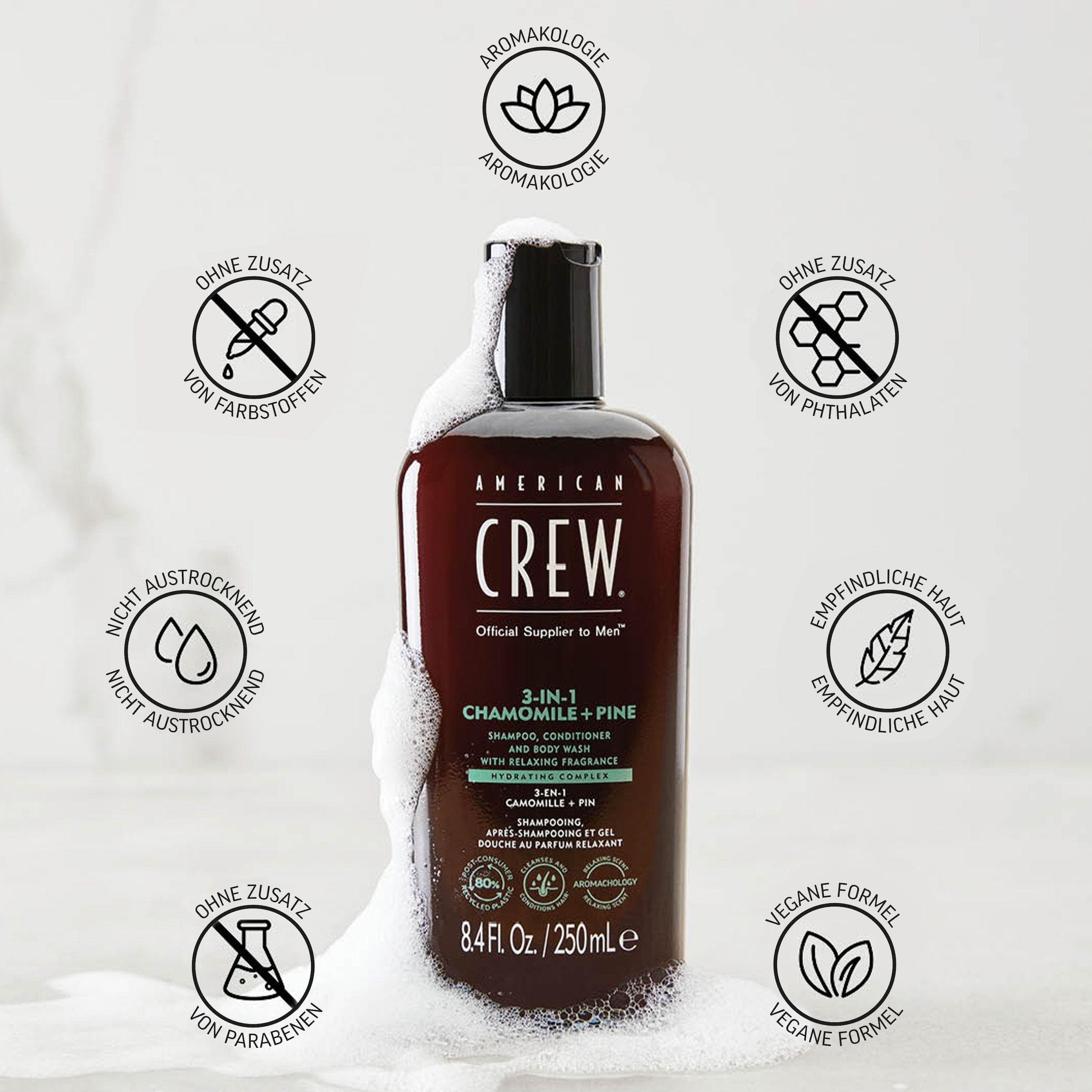 American Crew Haarshampoo »3In1 Chamomile & Pine Shampoo, Conditioner & Body Wash 450 ml«, (1 tlg.)