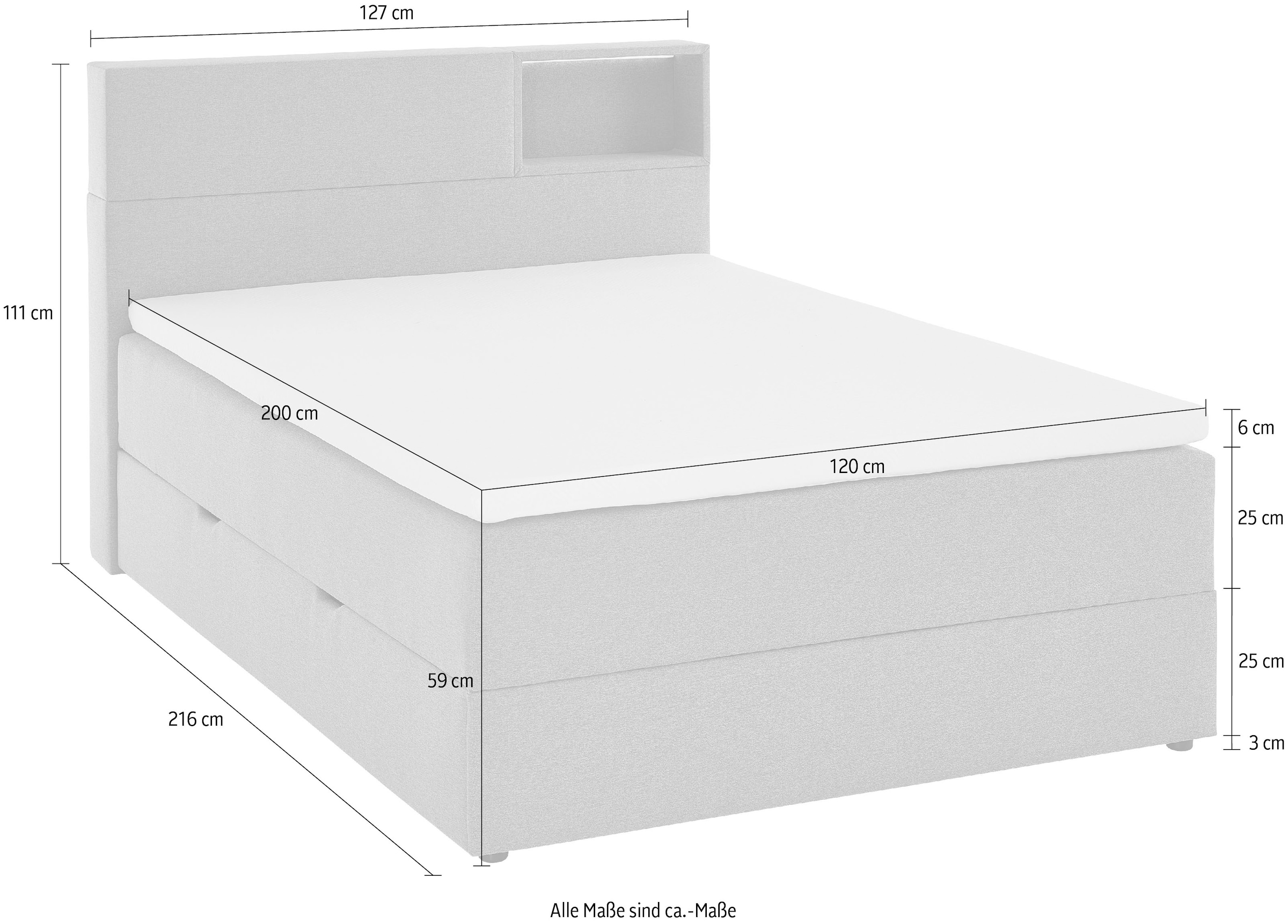 meise.möbel Boxspringbett »Caja mit Bettkasten und Topper«, mit LED ausgestattetes Ablagefach im Kopfteil