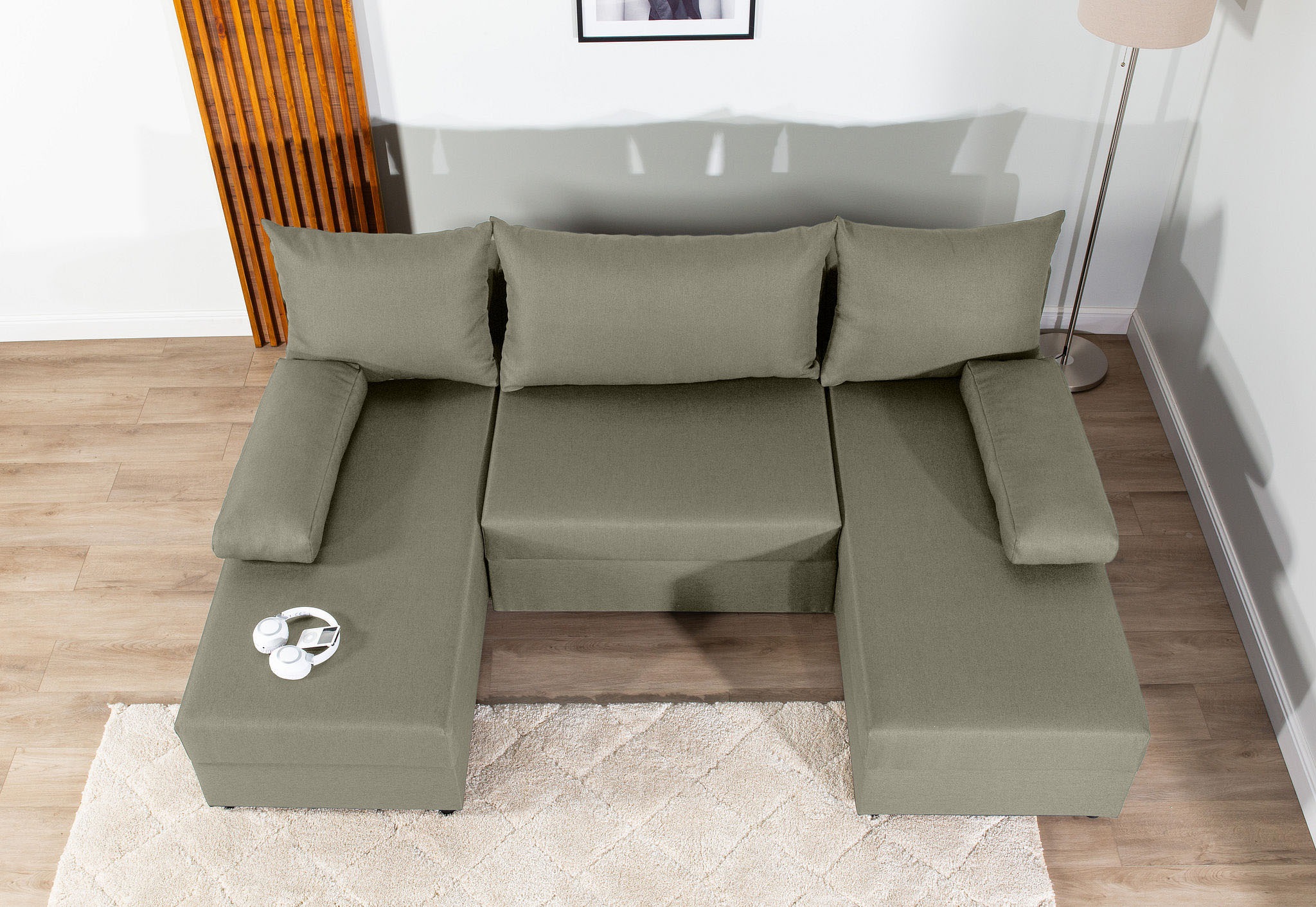 COLLECTION AB Wohnlandschaft »Pico U-Form, Breite 220, mit Schlaffunktion, Bettkasten & Zierkissen«, Liegefläche 117x220 cm