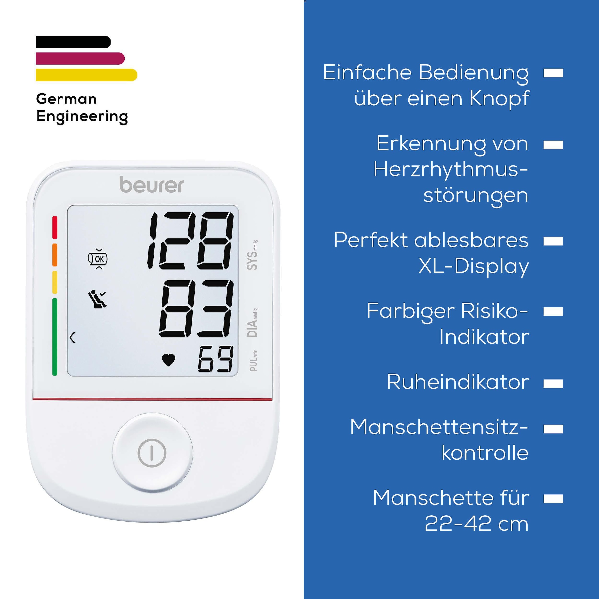 BEURER Oberarm-Blutdruckmessgerät »BM 38, Medizinprodukt«, einfache Blutdruckmessung per Knopfdruck