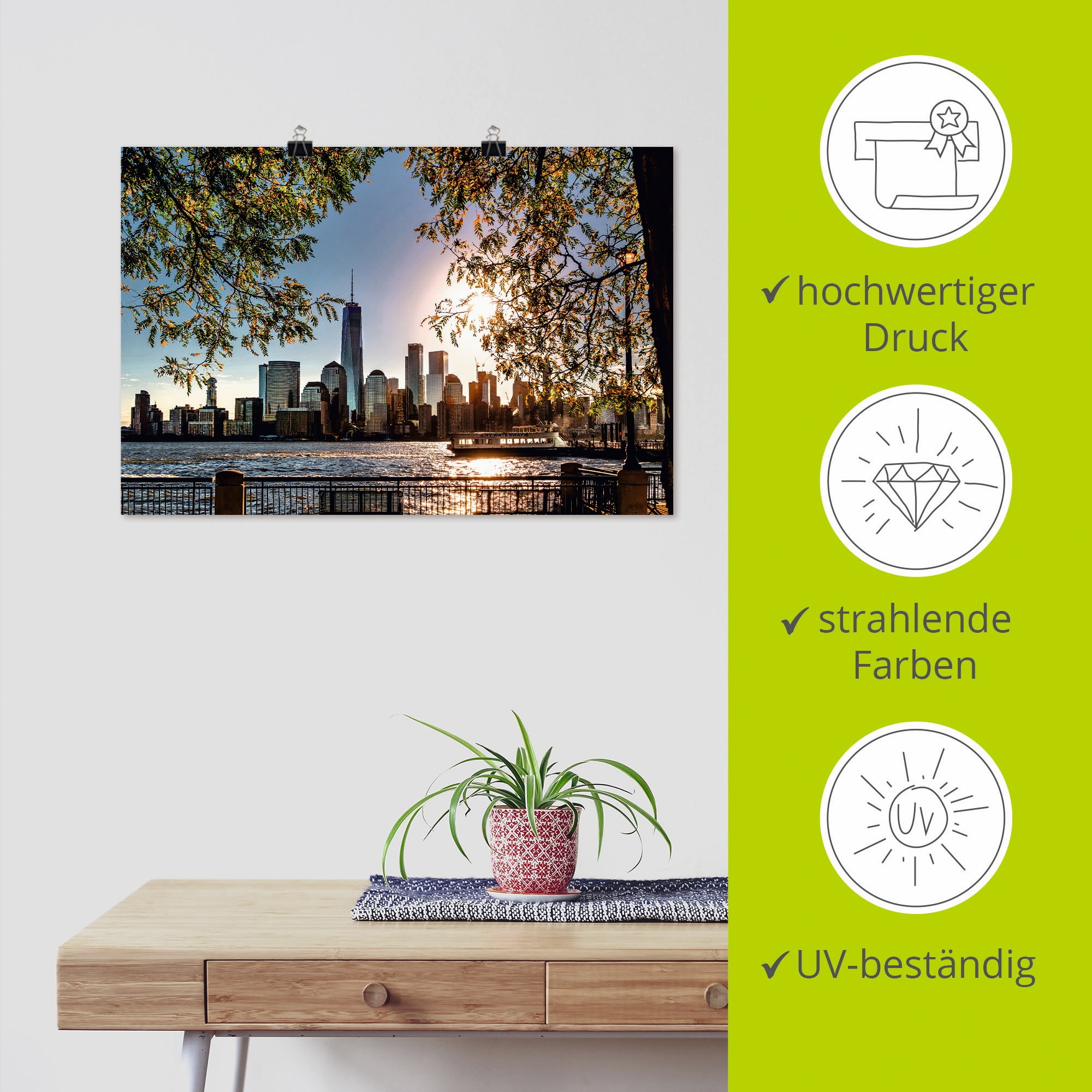 Artland Wandbild »Sonnenaufgang über New York« Amerika 1 Stk. tlg. als Leinwandbild, Poster in verschied. Größen