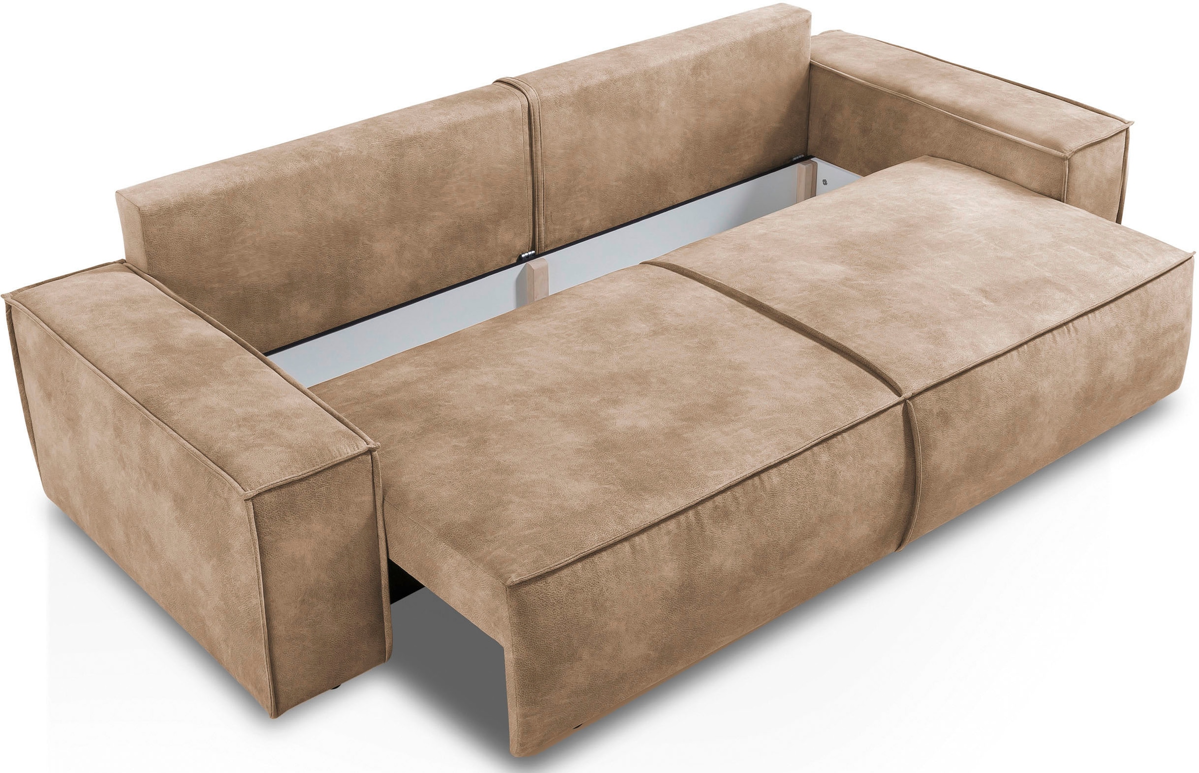 Home affaire 3-Sitzer »SHERWOOD Schlafsofa (257cm) Cord, Samtvelours, Vintage-Lederoptik«, Schlaffunktion mit Bettkasten (ca. 136/200cm)