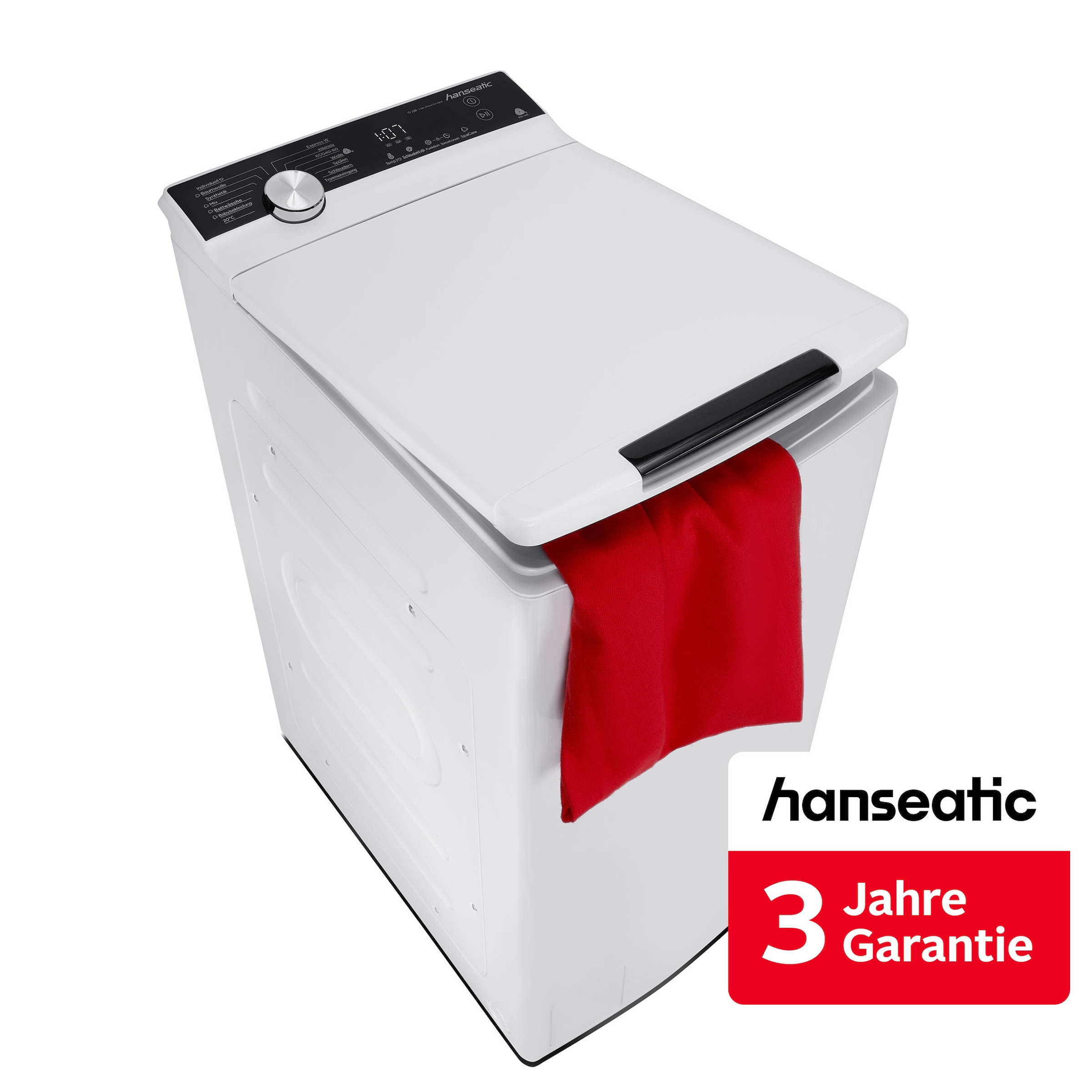 HANSEATIC Waschmaschine Toplader "HTWK813A" weiß
