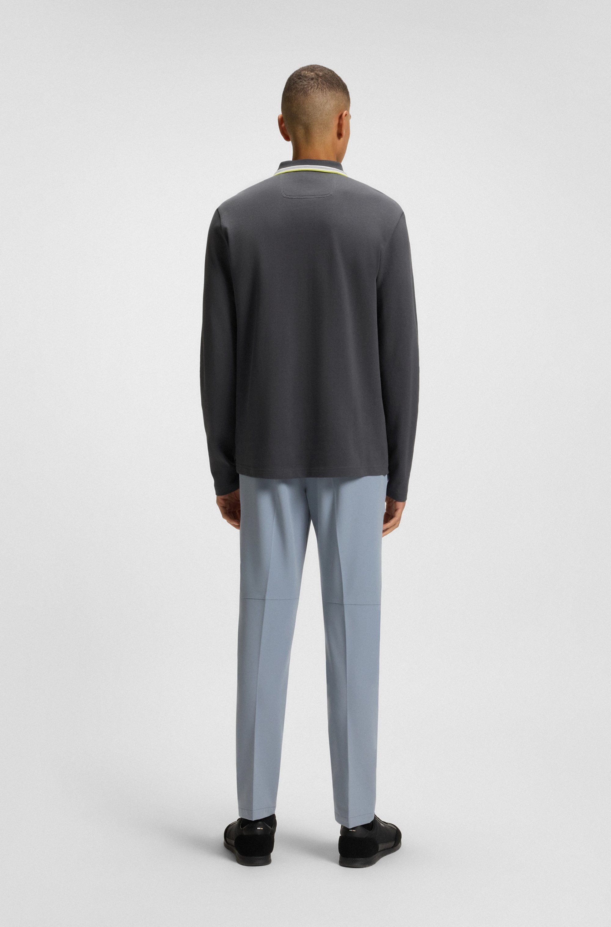 BOSS GREEN Langarm-Poloshirt »Plisy«, mit Streifen am Kragen