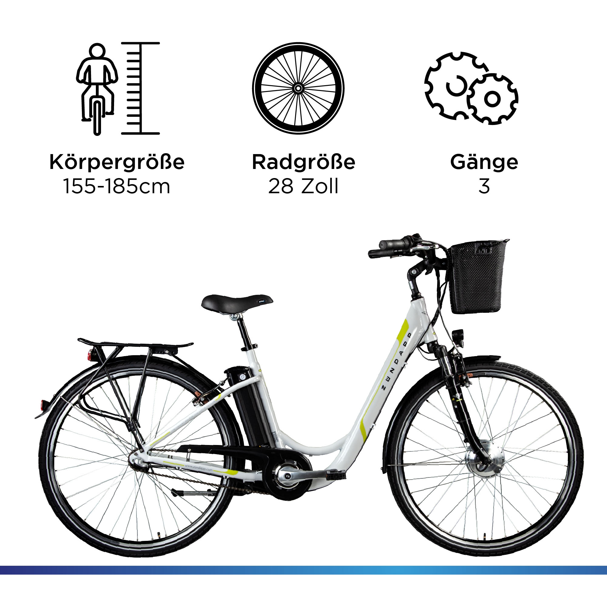 Zündapp E-Bike »Z510«, 3 Gang, Shimano, Nexus SC-3C41, Frontmotor 250 W, Pedelec, Elektrofahrrad für Damen u. Herren