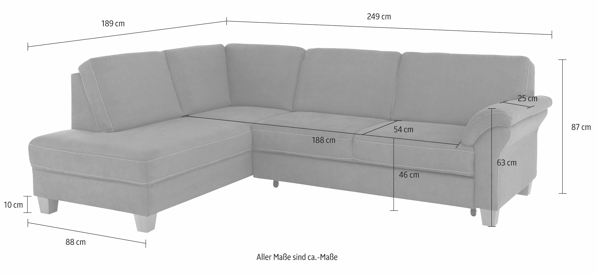 Home affaire Ecksofa »Borkum L-Form«, mit Federkern, wahlweise mit Bettfunktion