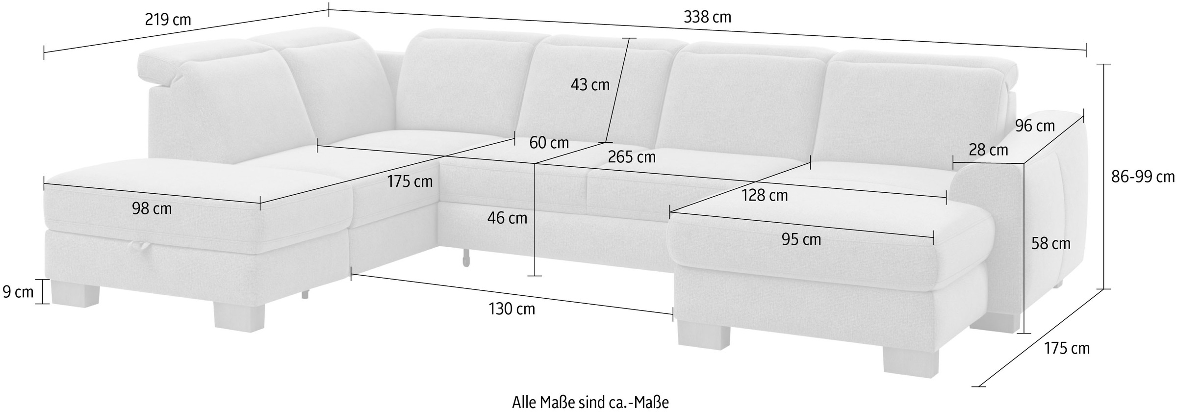 Home affaire Wohnlandschaft »Dundee U-Form«, wahlweise mit Kopfteilverstellung und zusätzlich mit Bettfunktion
