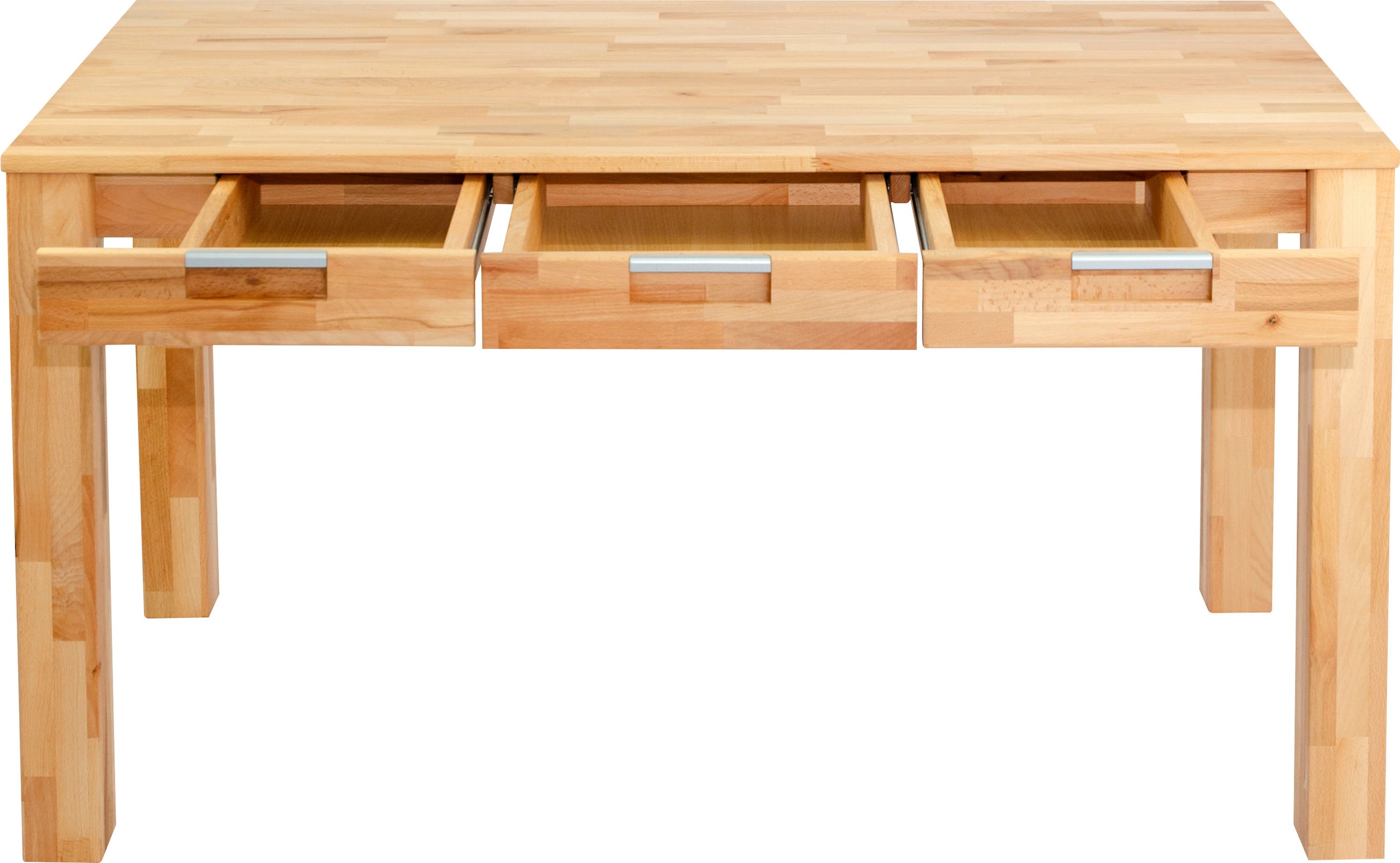 Home affaire Schreibtisch »Robi«, aus geölter Buche, keilverzinkte Tischplatten, mit 3 Schubladen