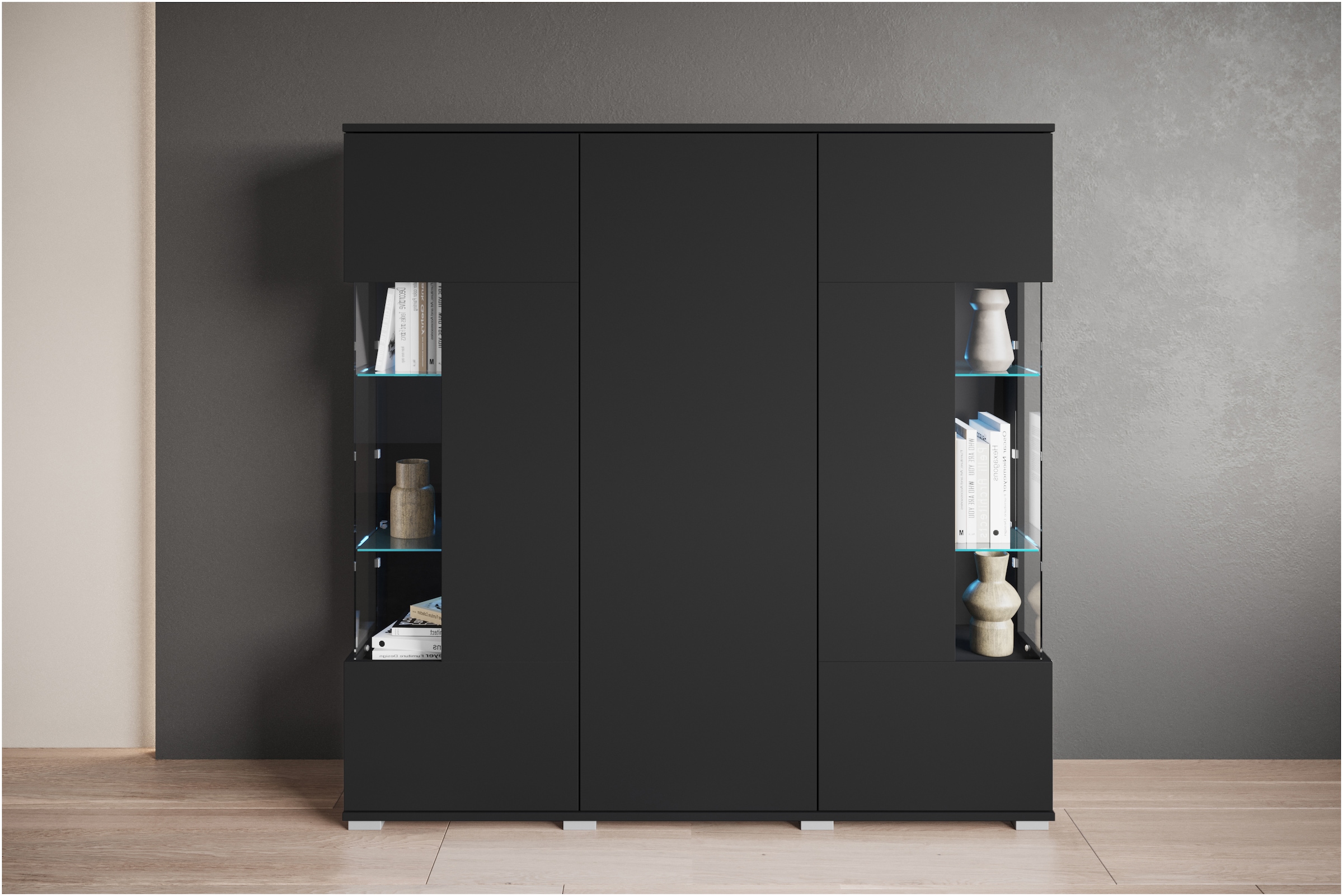 INOSIGN Highboard »Kenia«, (1 St.), Modernes Highboard, mit Glastüren, Breite 135 cm