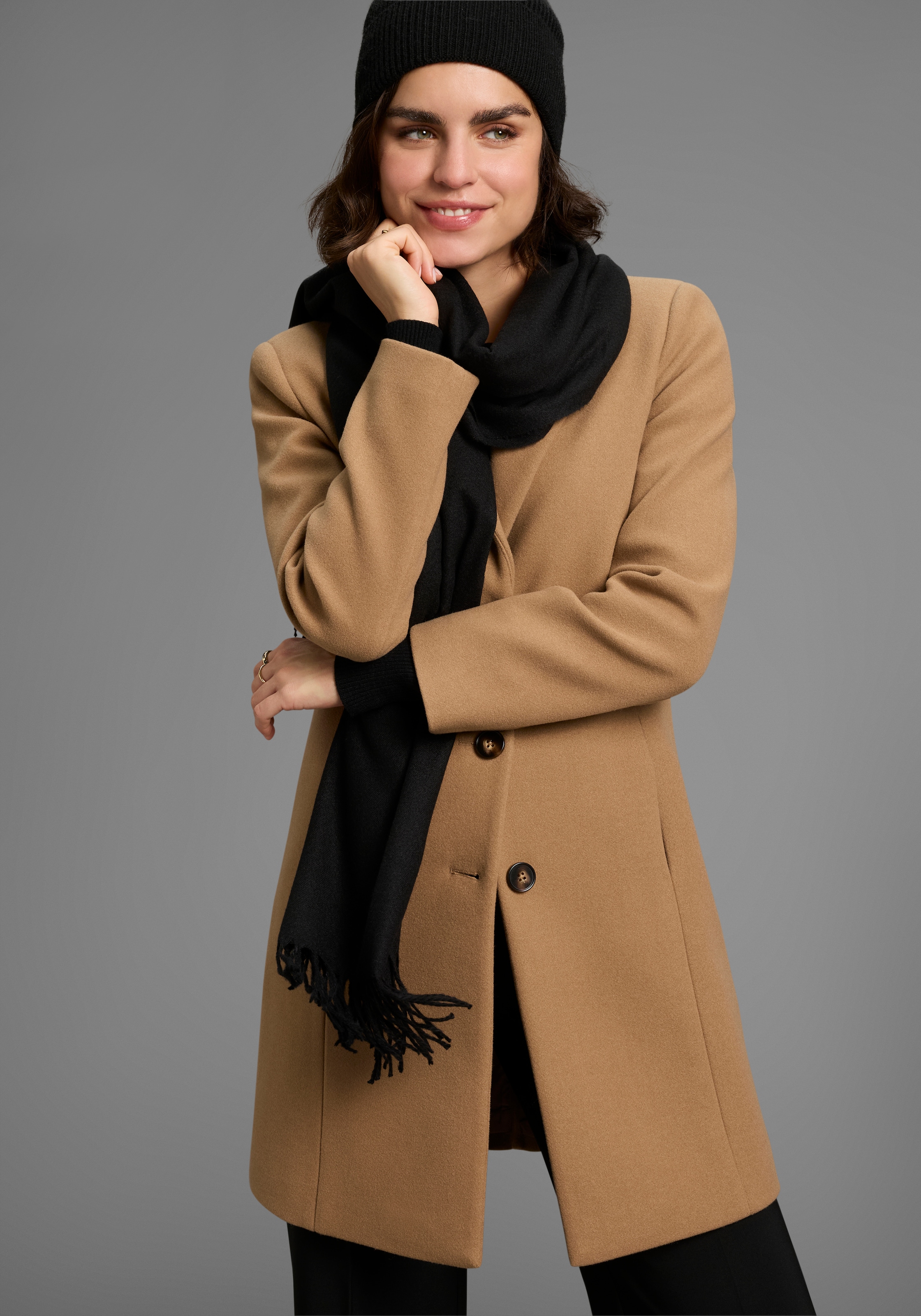 LAURA SCOTT Schal mit modischen Fransen in klassischen Unifarben - NEW schwarz