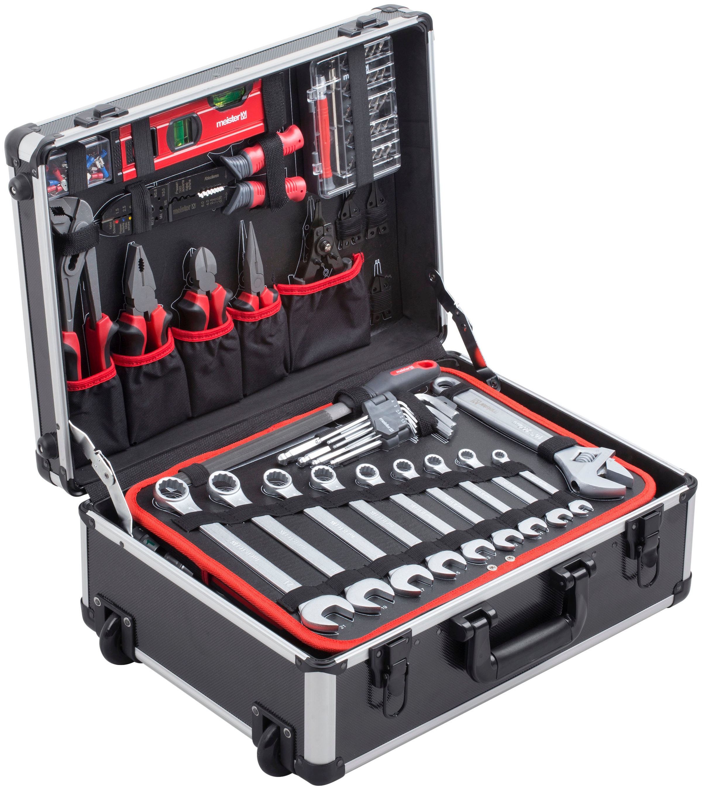 meister Werkzeugset »Profi Werkzeugtrolley / 8971440«, 156-teilig, mit Rollen und Teleskophandgriff