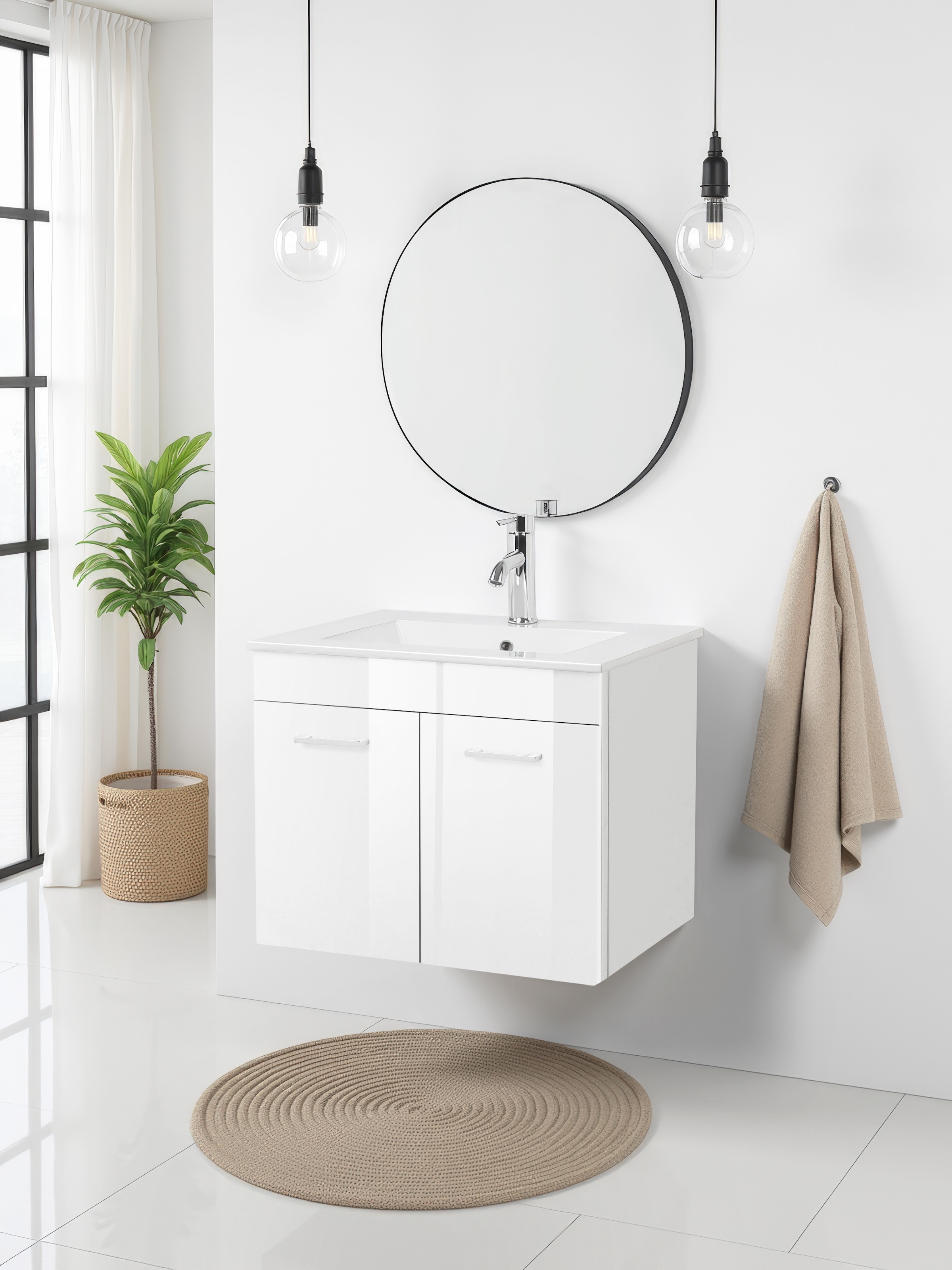 welltime Waschtisch »Florenz, Breite 60cm, 2 Tür, 2 Fächer, MDF-Front«, Waschplatz mit 2 Türen,in verschiedenen Farben erhältlich, Badmöbel