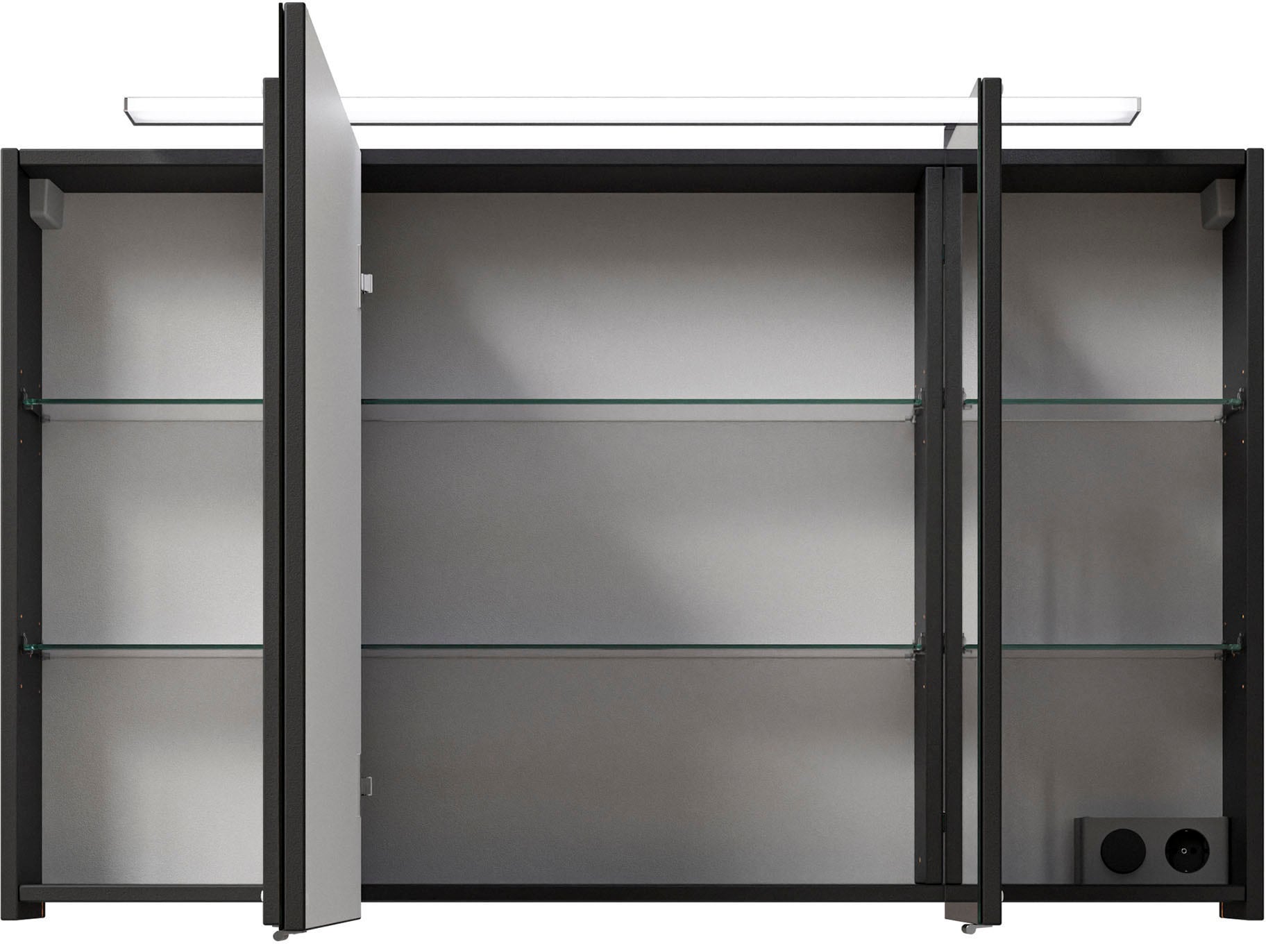 Saphir Badmöbel-Set »Serie 6025 2-teilig Mineralmarmor-Waschtisch mit LED-Spiegelschrank«, (2 St.), Waschplatz 117cm breit, 2 Schubladen, 3 Spiegel-Türen, inkl Türdämpfer